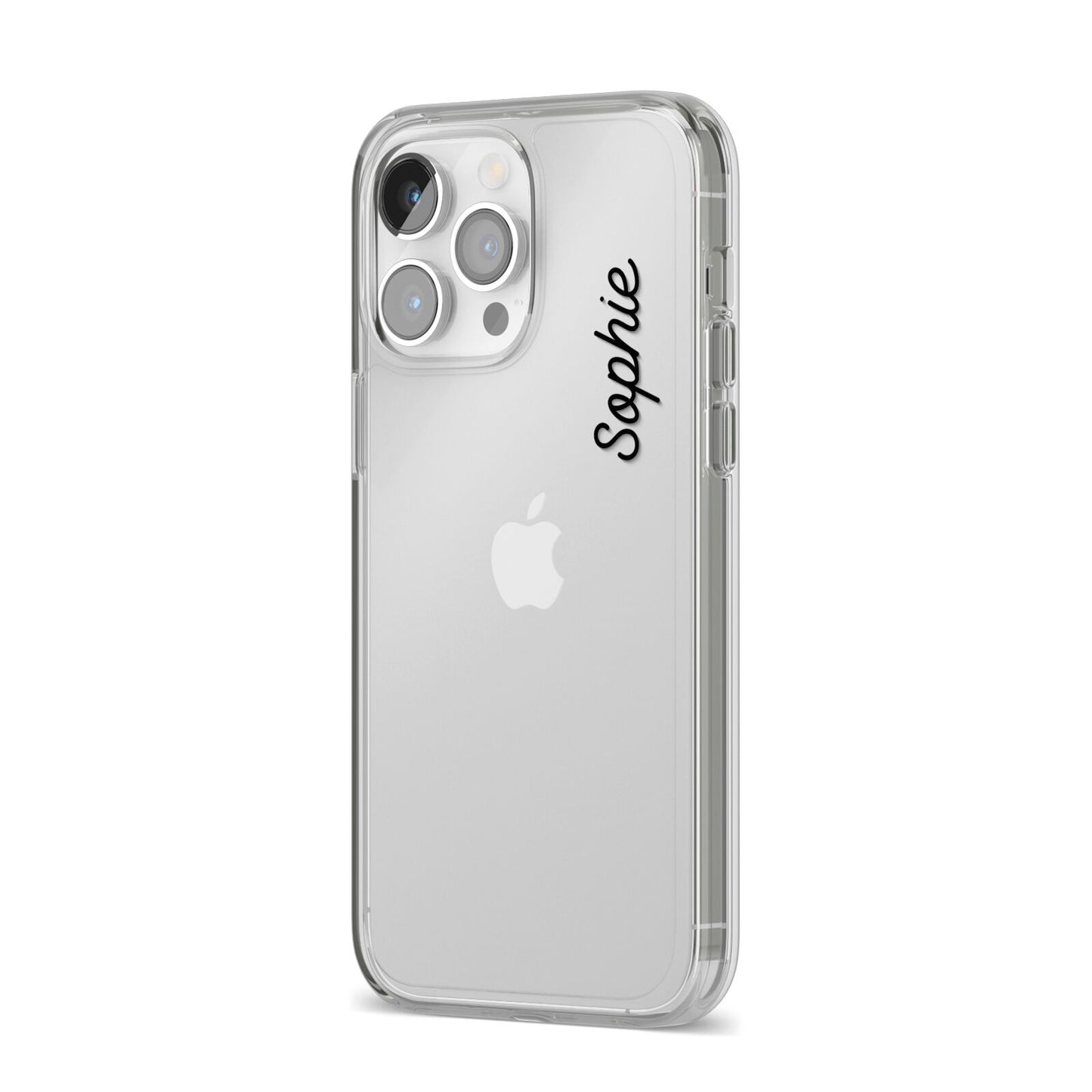 Personalised Handwritten Small Name Custom Clear iPhone 14 Pro Max Clear Tough Case Silver Angled Image