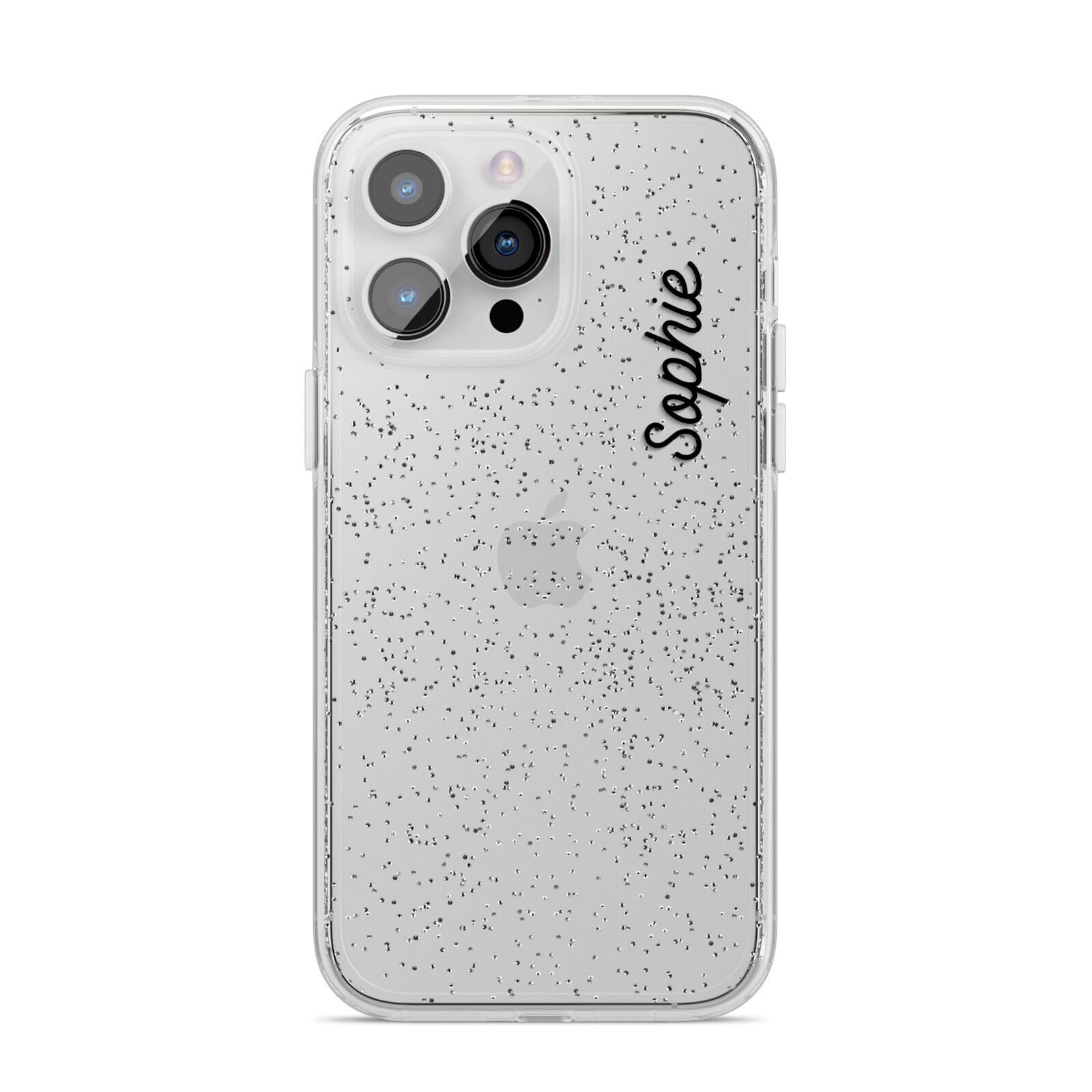 Personalised Handwritten Small Name Custom Clear iPhone 14 Pro Max Glitter Tough Case Silver