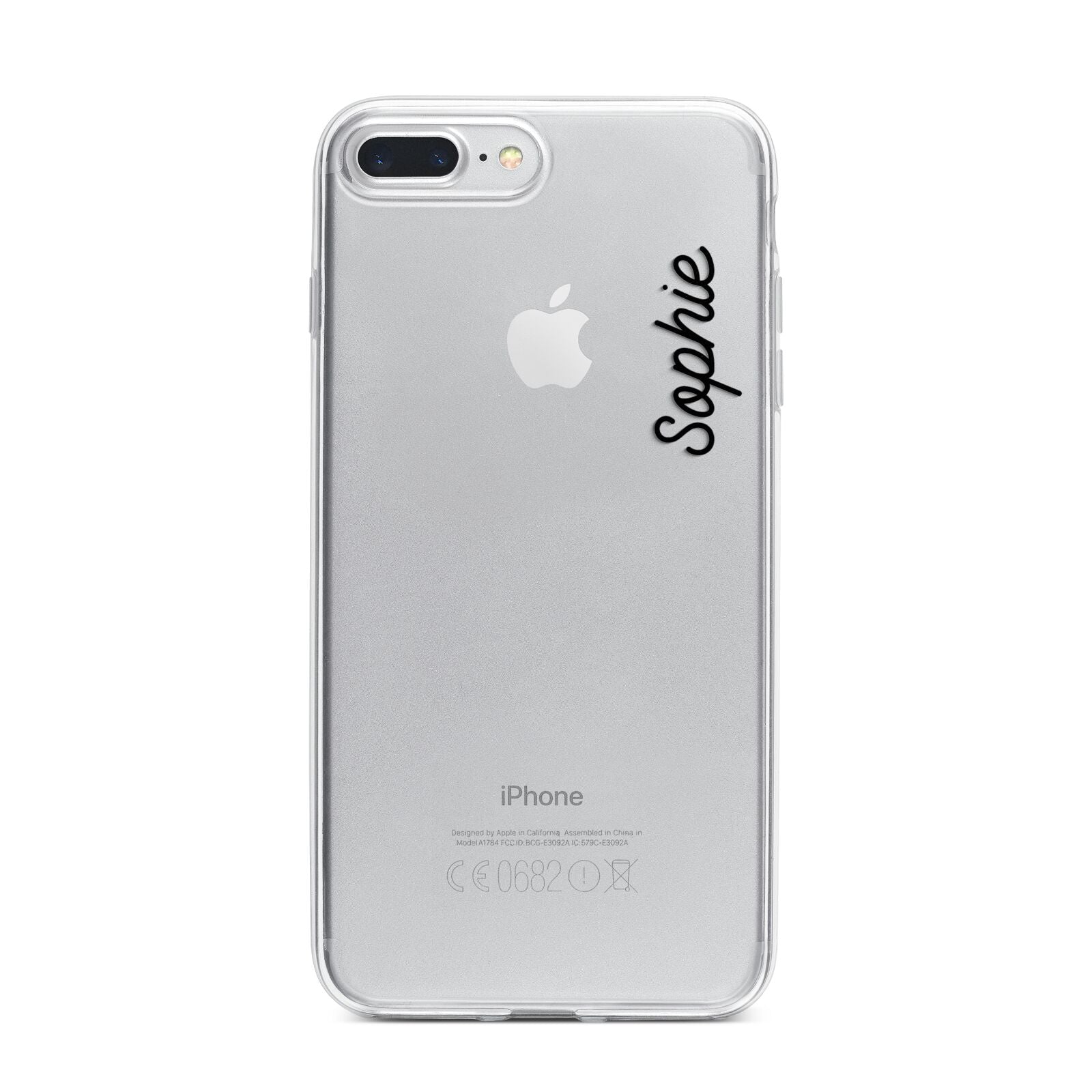 Personalised Handwritten Small Name Custom Clear iPhone 7 Plus Bumper Case on Silver iPhone