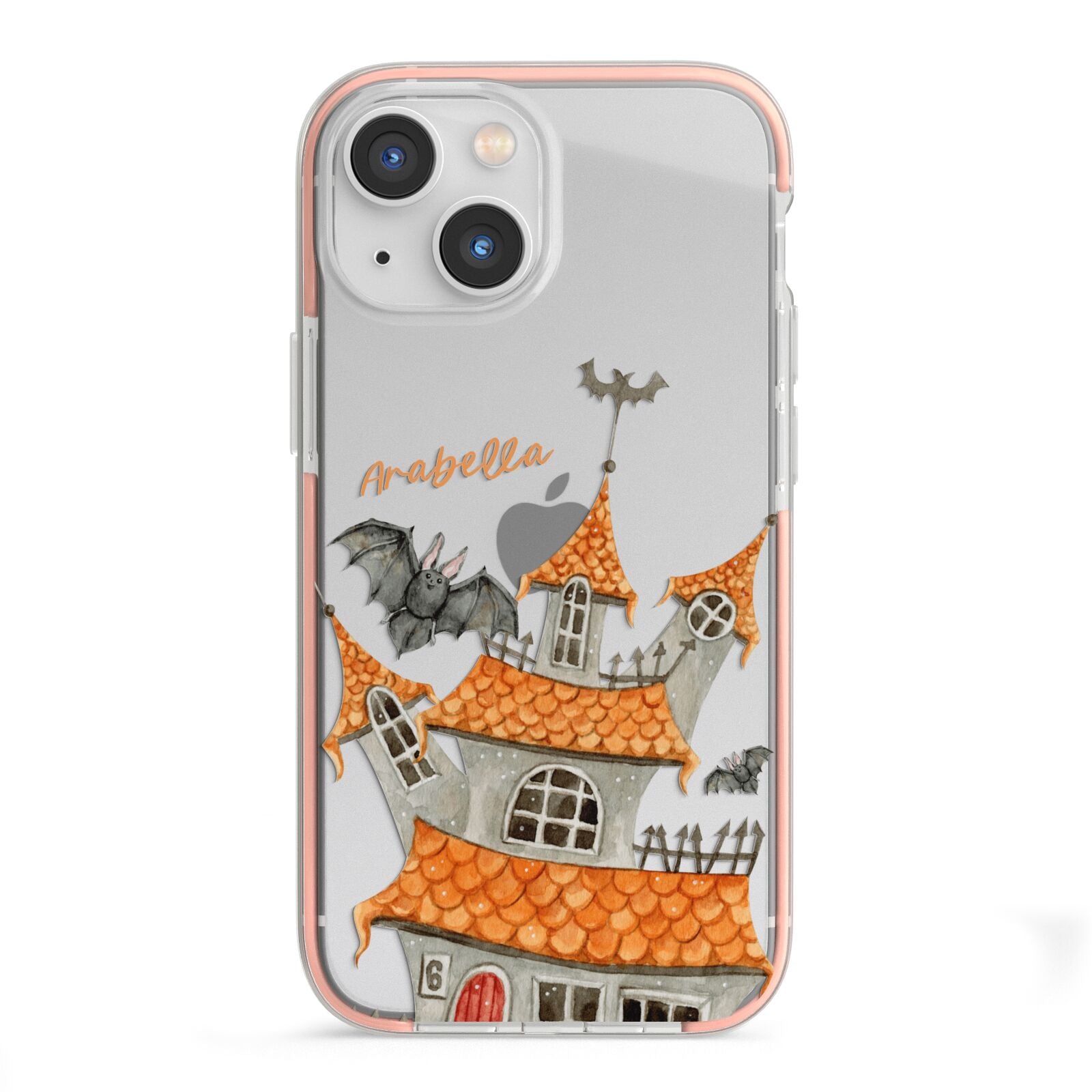 Personalised Haunted House iPhone 13 Mini TPU Impact Case with Pink Edges