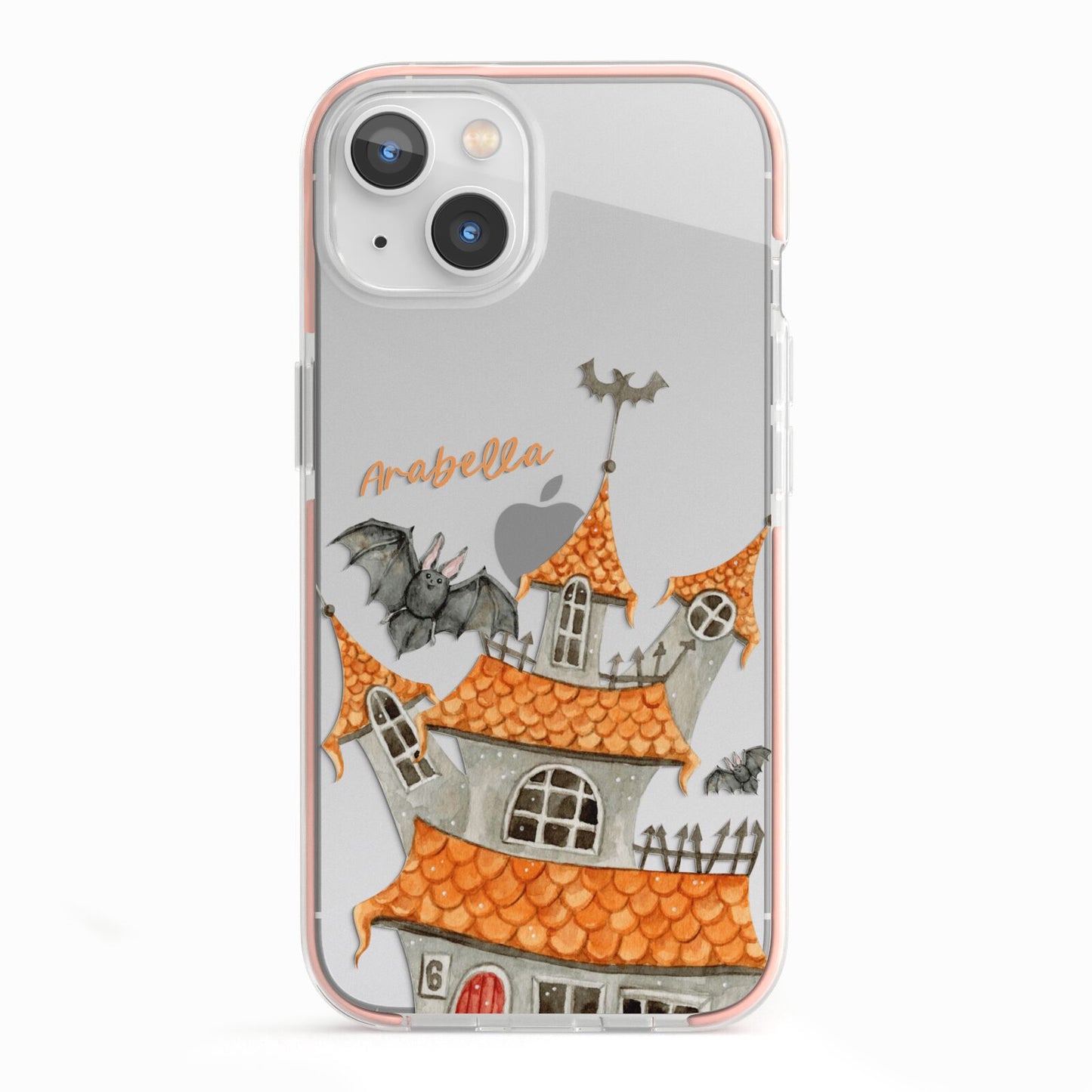Personalised Haunted House iPhone 13 TPU Impact Case with Pink Edges