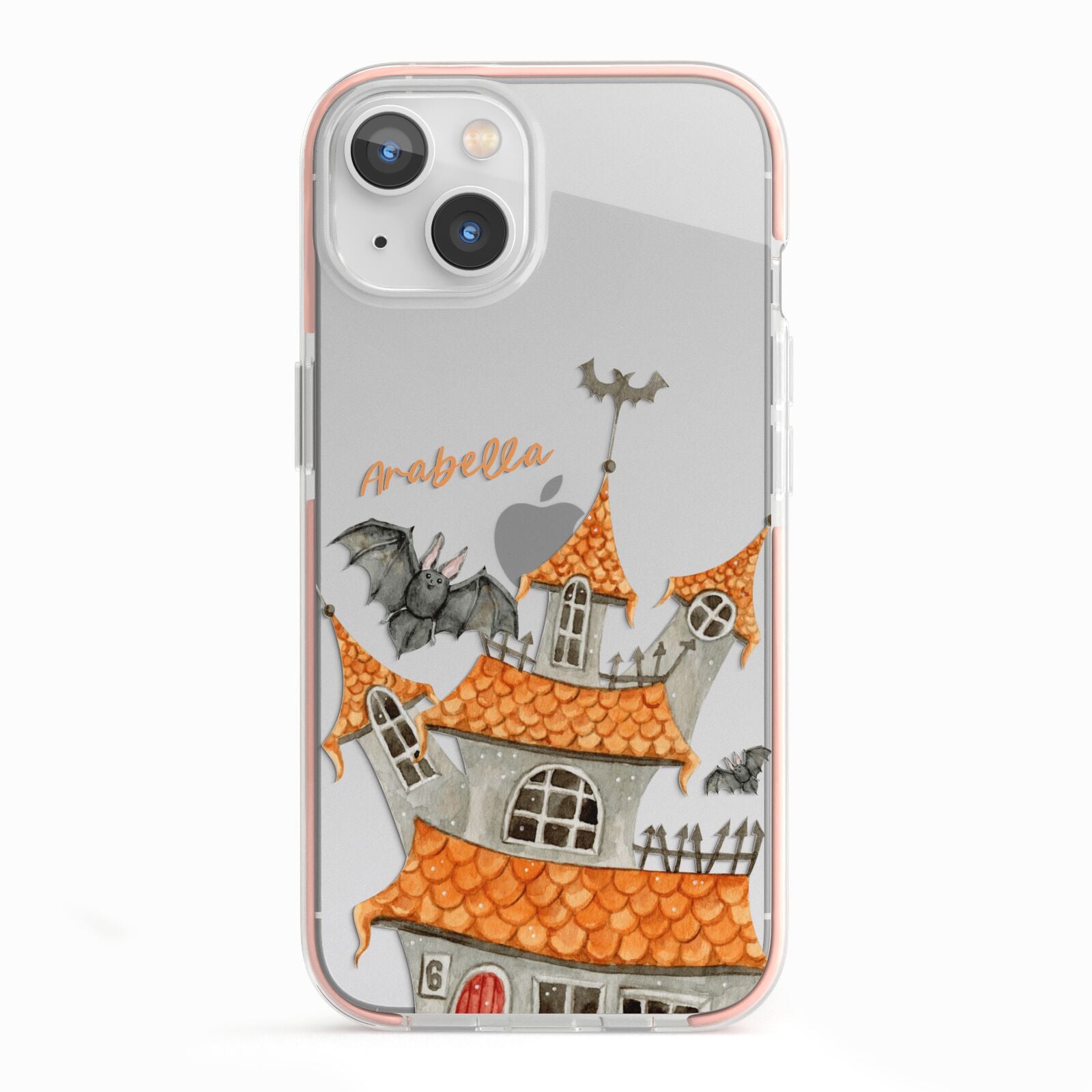 Personalised Haunted House iPhone 13 TPU Impact Case with Pink Edges