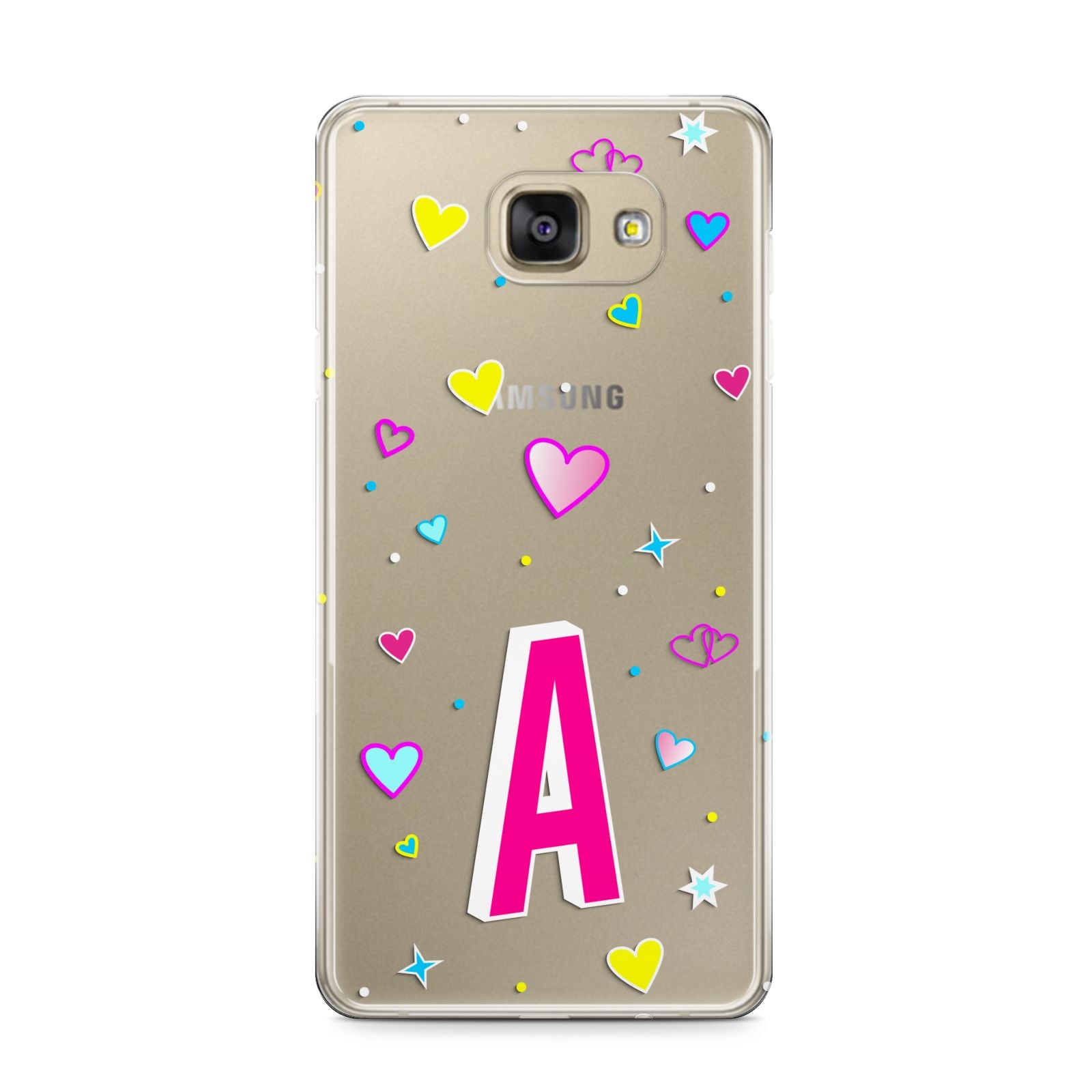 Personalised Heart Alphabet Clear Samsung Galaxy A9 2016 Case on gold phone