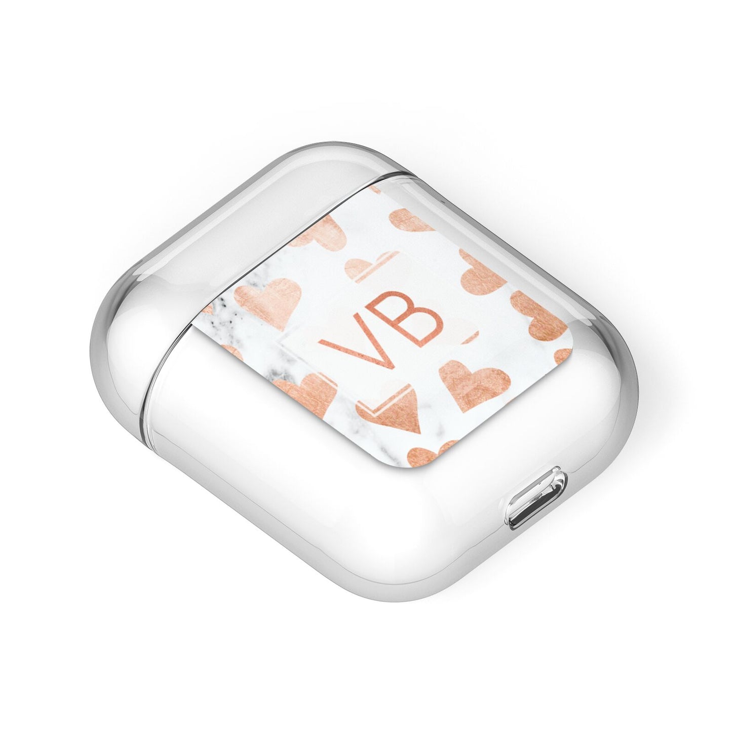 Personalised Heart Initialled Marble AirPods Case Laid Flat