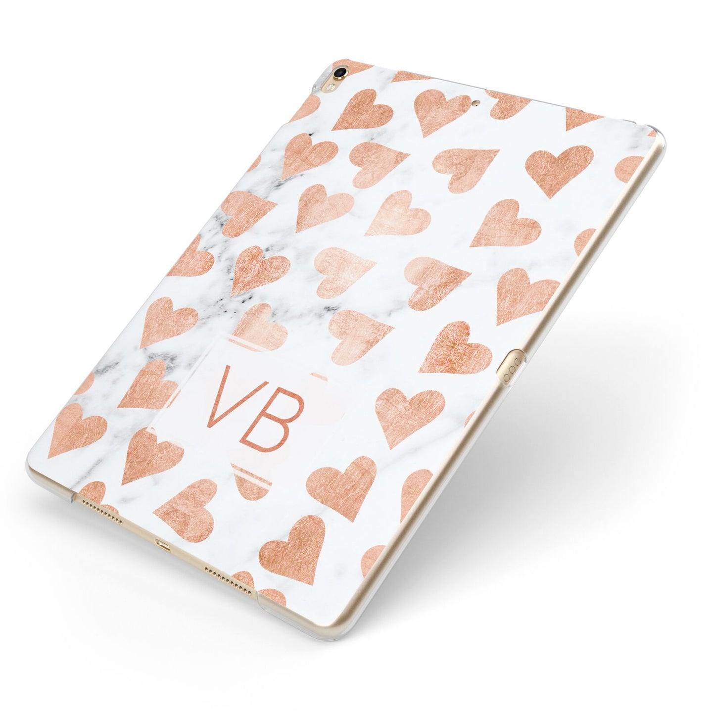 Personalised Heart Initialled Marble Apple iPad Case on Gold iPad Side View