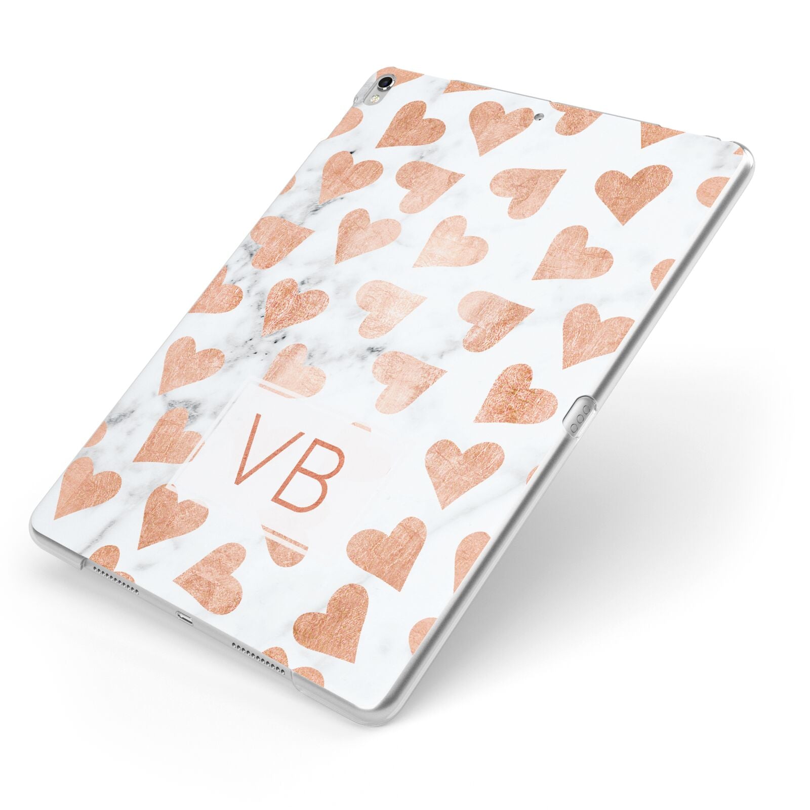 Personalised Heart Initialled Marble Apple iPad Case on Silver iPad Side View