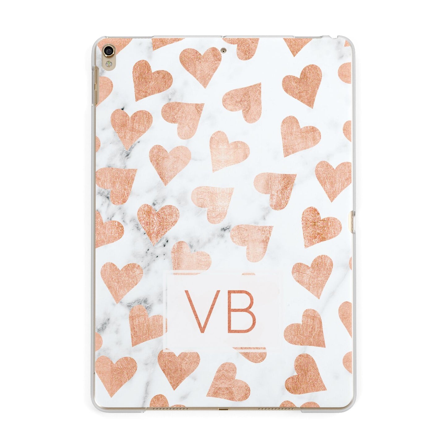 Personalised Heart Initialled Marble Apple iPad Gold Case