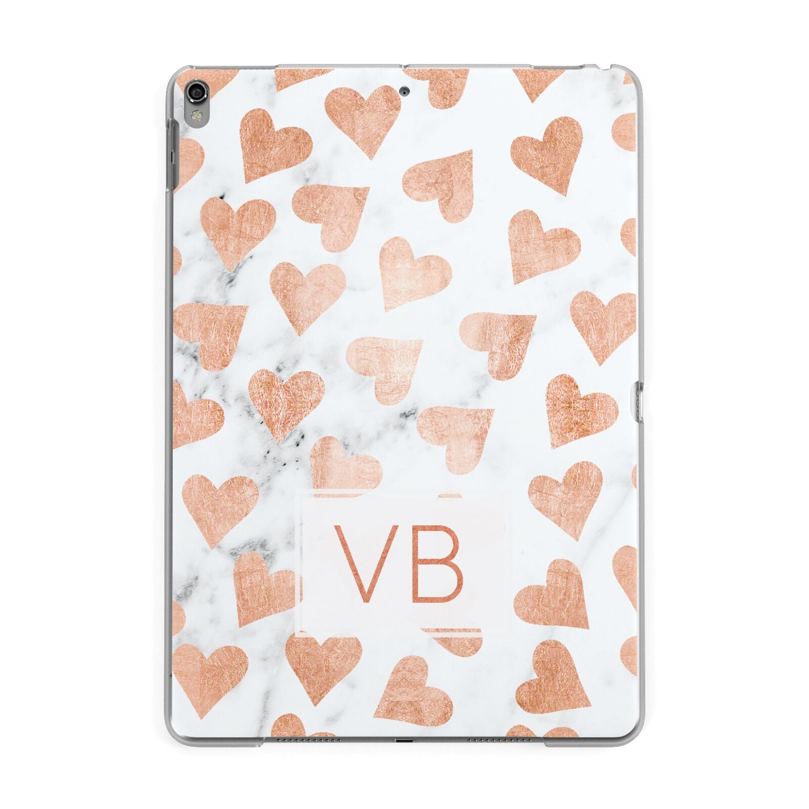 Personalised Heart Initialled Marble Apple iPad Grey Case