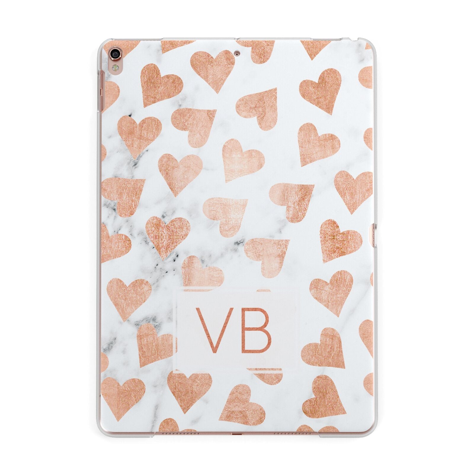 Personalised Heart Initialled Marble Apple iPad Rose Gold Case
