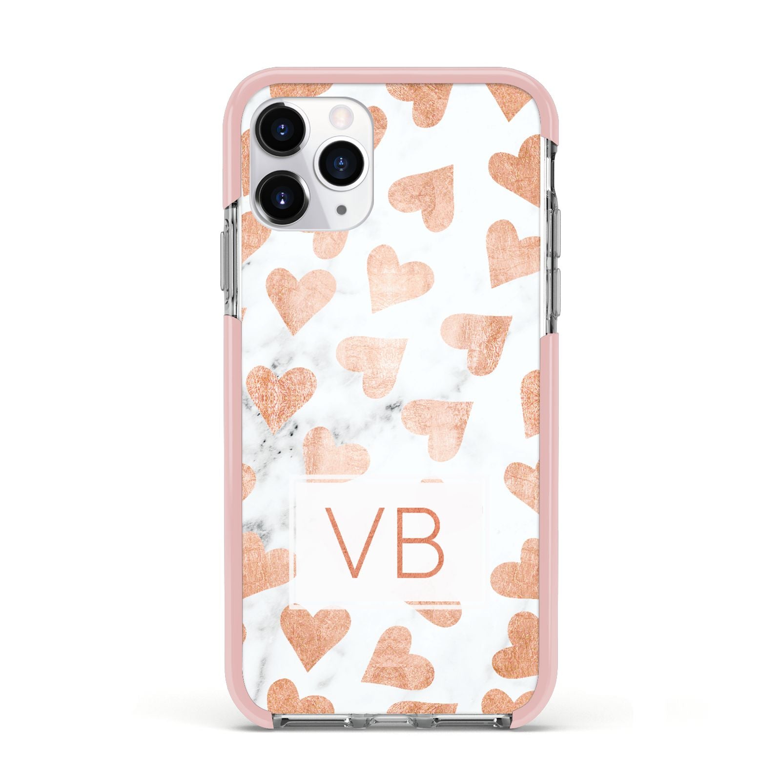 Personalised Heart Initialled Marble Apple iPhone 11 Pro in Silver with Pink Impact Case