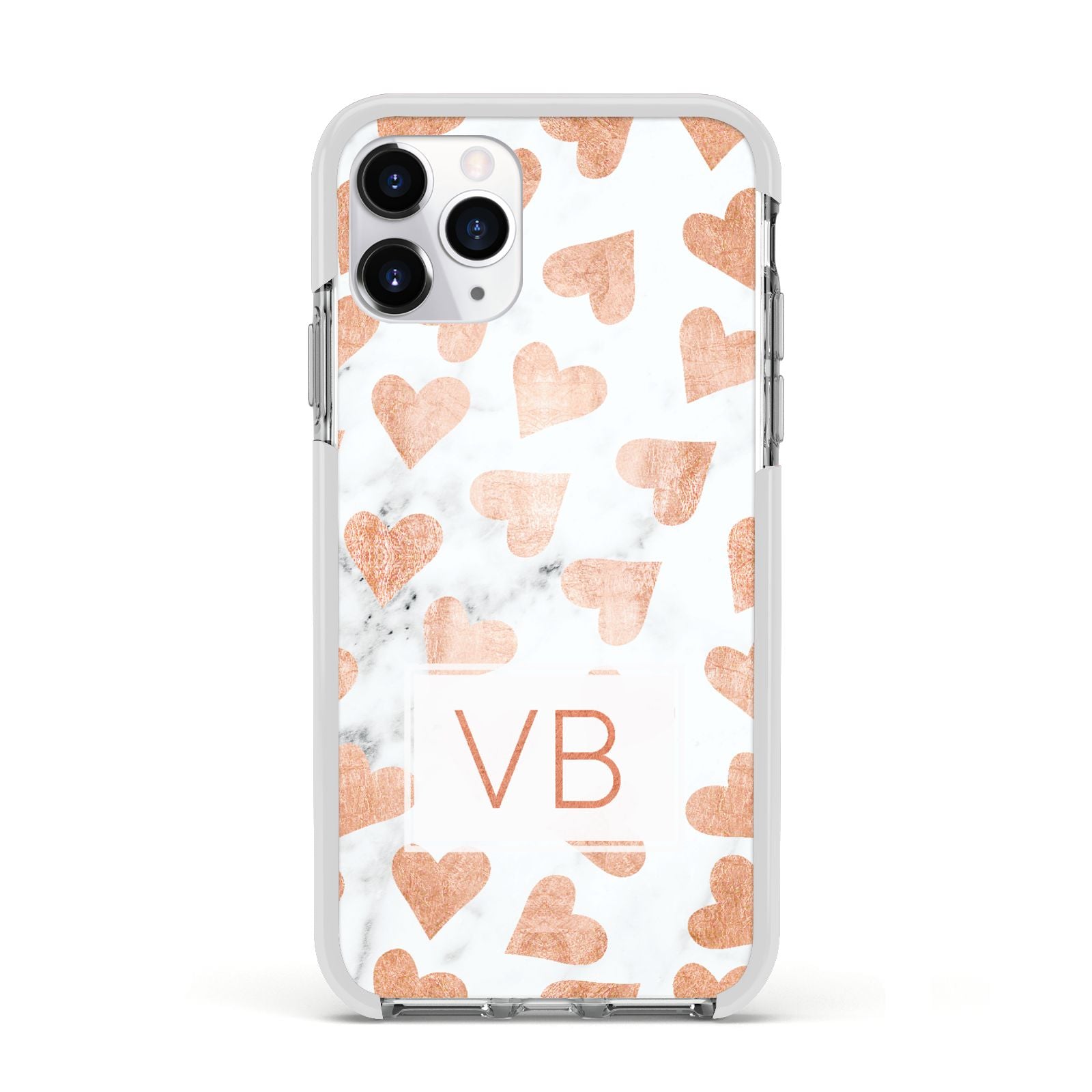 Personalised Heart Initialled Marble Apple iPhone 11 Pro in Silver with White Impact Case