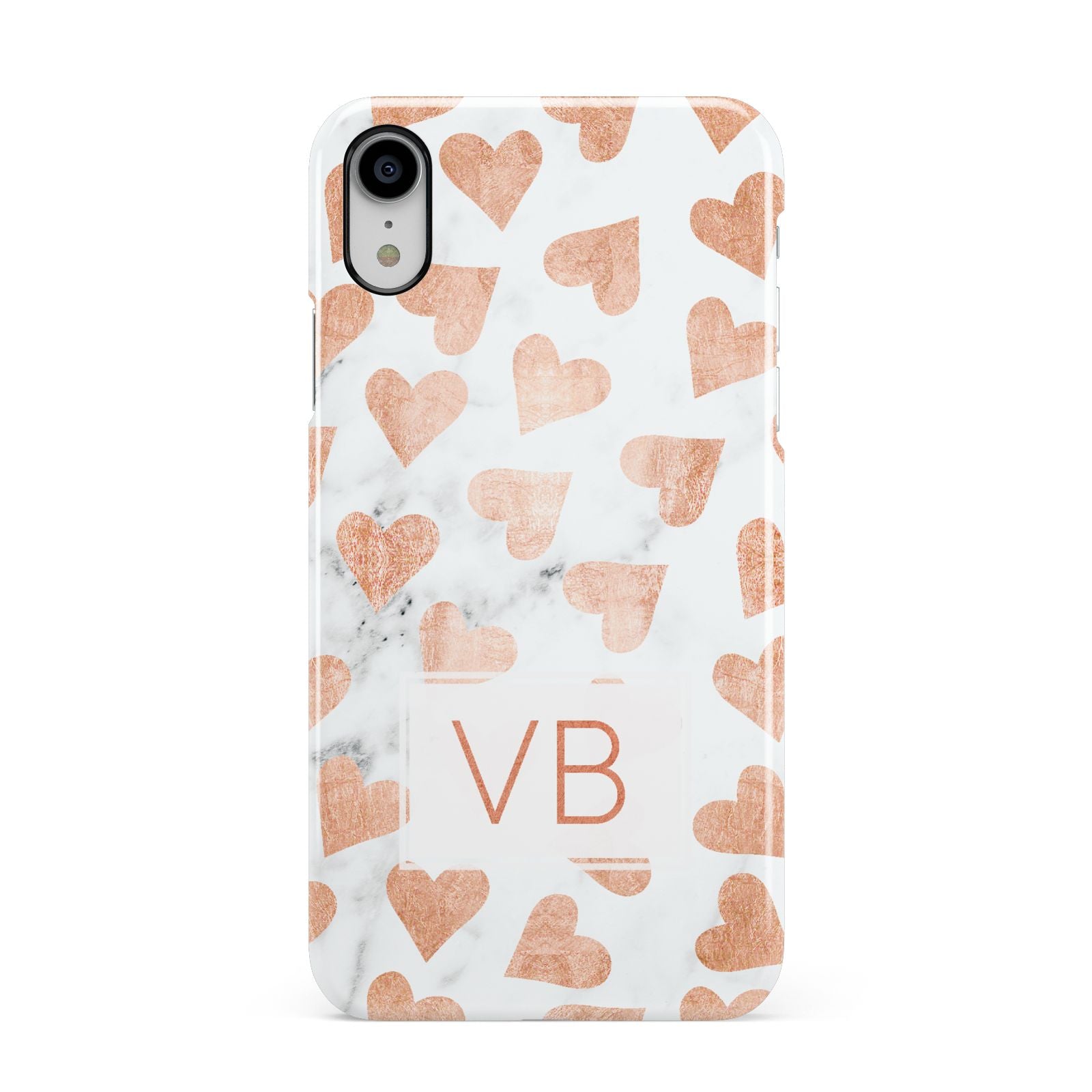 Personalised Heart Initialled Marble Apple iPhone XR White 3D Snap Case