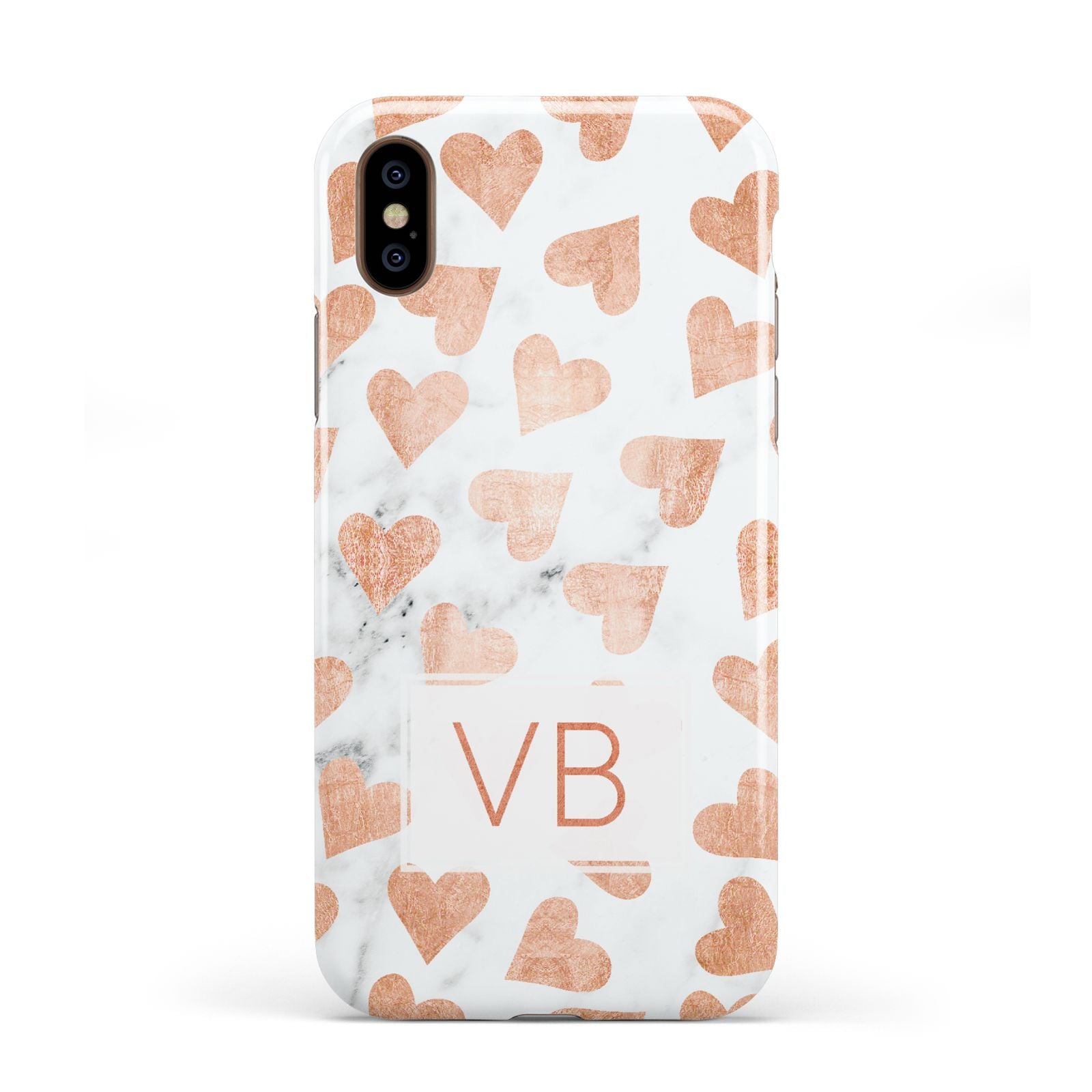 Personalised Heart Initialled Marble Apple iPhone XS 3D Tough