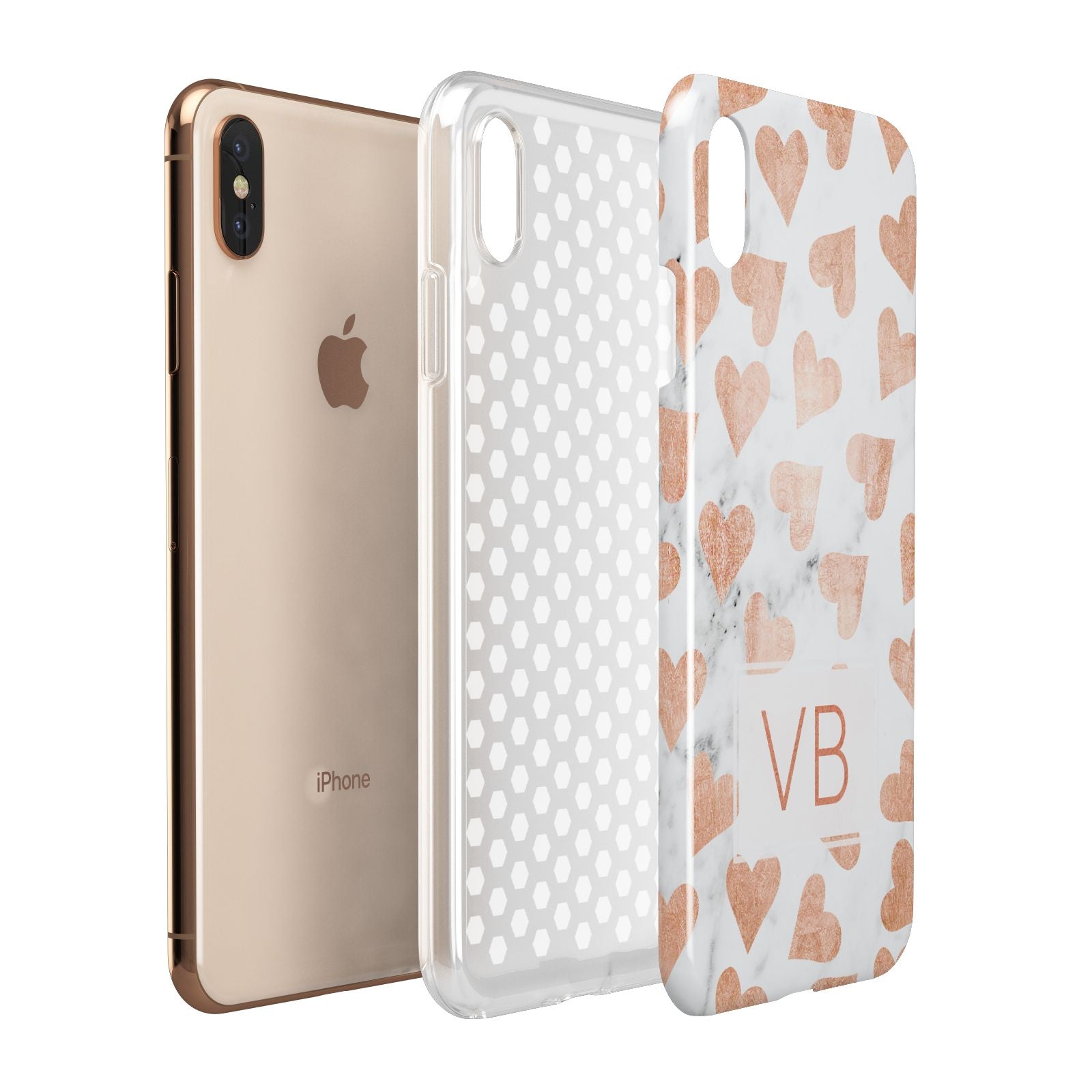 Personalised Heart Initialled Marble Apple iPhone Xs Max 3D Tough Case Expanded View