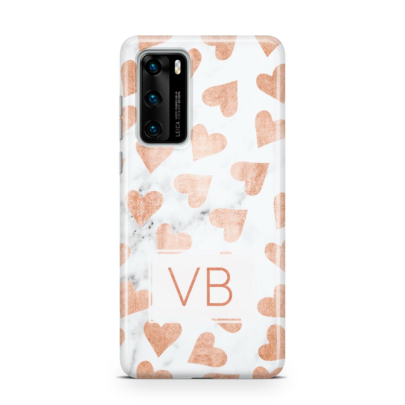 Personalised Heart Initialled Marble Huawei P40 Phone Case