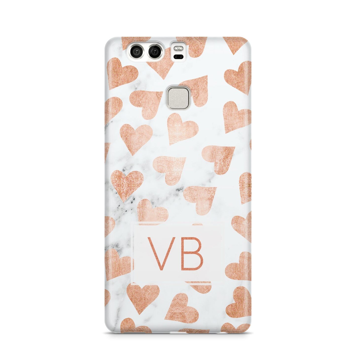 Personalised Heart Initialled Marble Huawei P9 Case