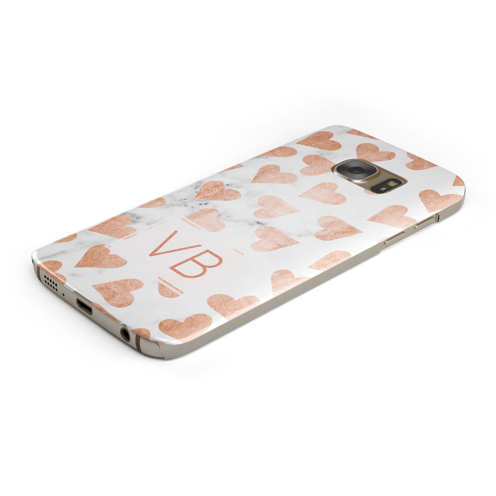 Personalised Heart Initialled Marble Protective Samsung Galaxy Case Angled Image