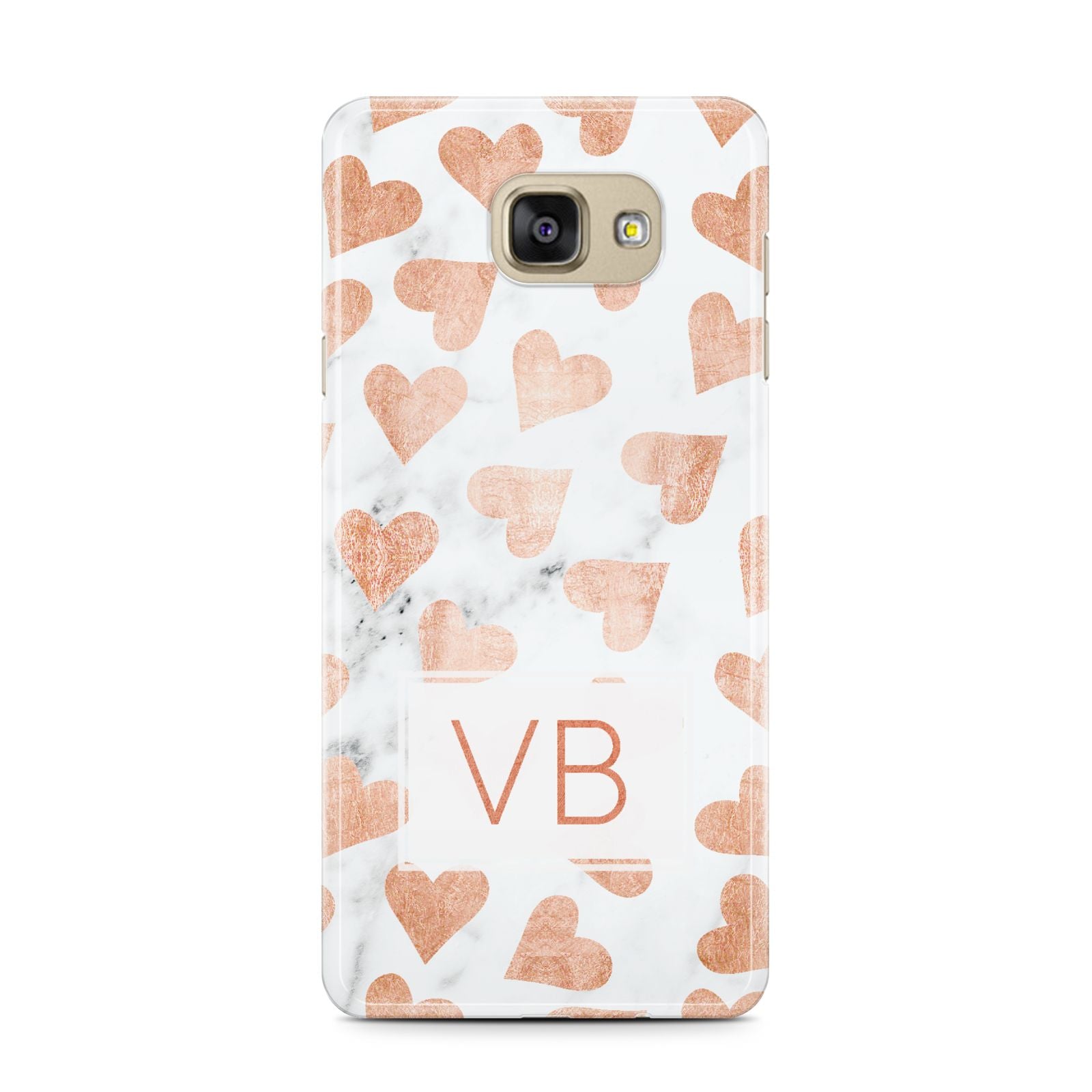 Personalised Heart Initialled Marble Samsung Galaxy A7 2016 Case on gold phone