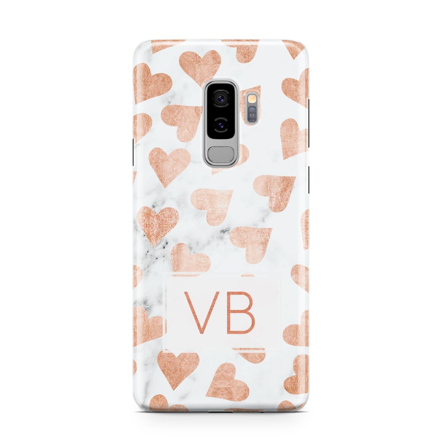 Personalised Heart Initialled Marble Samsung Galaxy S9 Plus Case on Silver phone