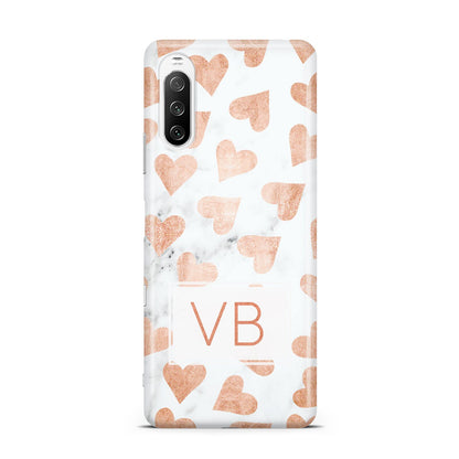 Personalised Heart Initialled Marble Sony Xperia 10 III Case