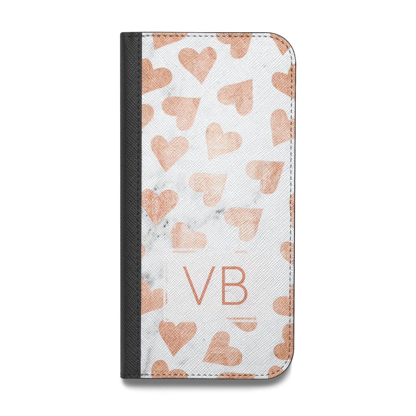 Personalised Heart Initialled Marble Vegan Leather Flip iPhone Case