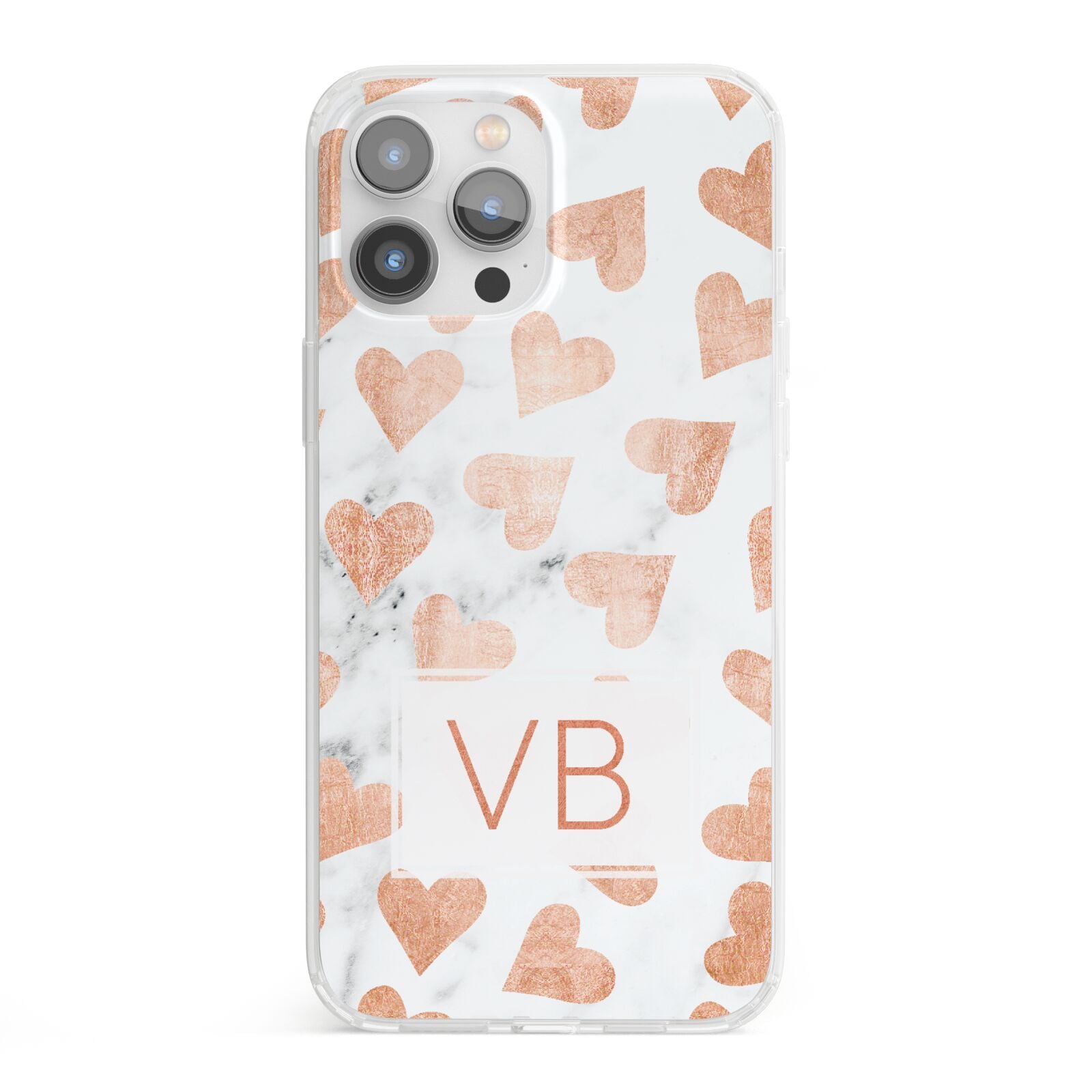Personalised Heart Initialled Marble iPhone 13 Pro Max Clear Bumper Case
