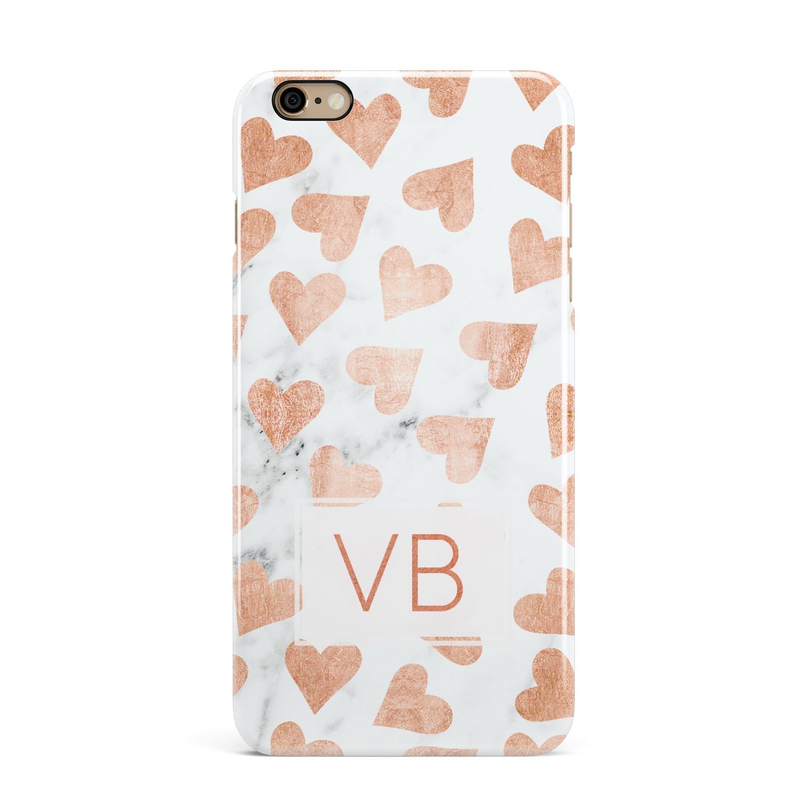 Personalised Heart Initialled Marble iPhone 6 Plus 3D Snap Case on Gold Phone