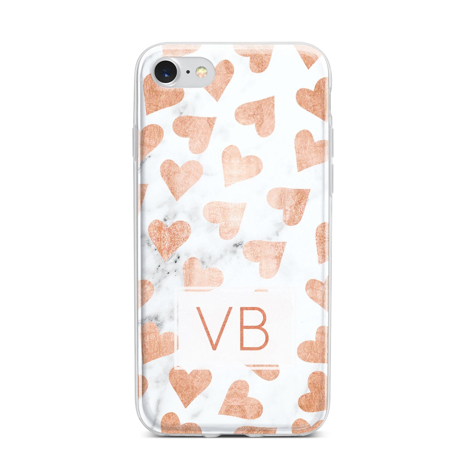 Personalised Heart Initialled Marble iPhone 7 Bumper Case on Silver iPhone