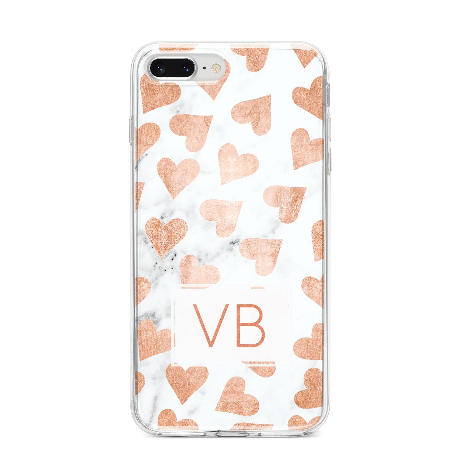 Personalised Heart Initialled Marble iPhone 8 Plus Bumper Case on Silver iPhone
