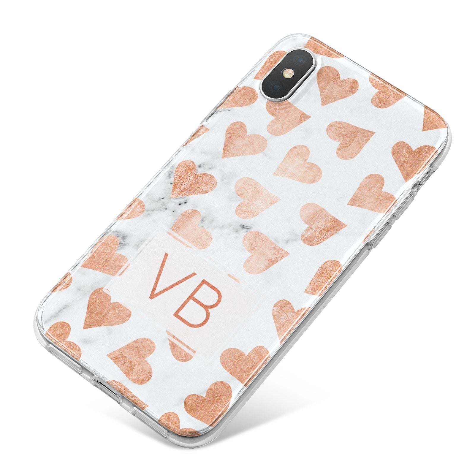 Personalised Heart Initialled Marble iPhone X Bumper Case on Silver iPhone