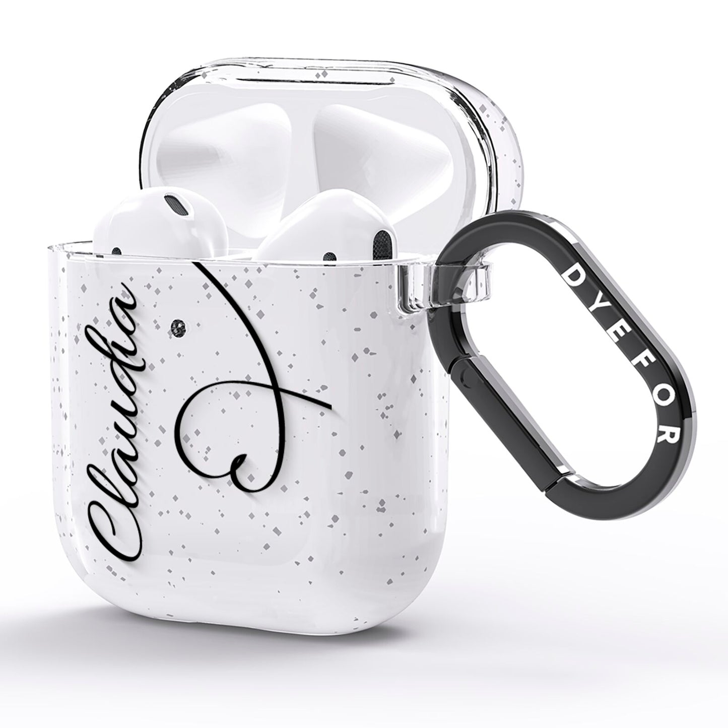 Personalised Heart Name AirPods Glitter Case Side Image