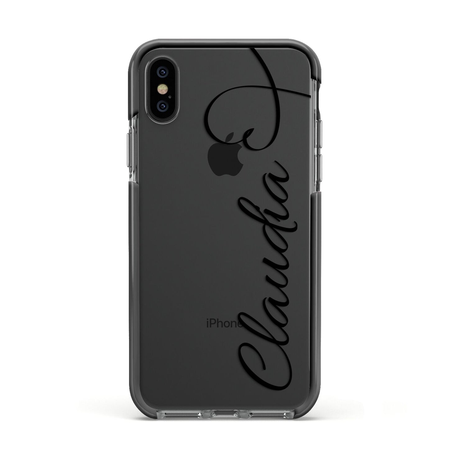 Personalised Heart Name Apple iPhone Xs Impact Case Black Edge on Black Phone