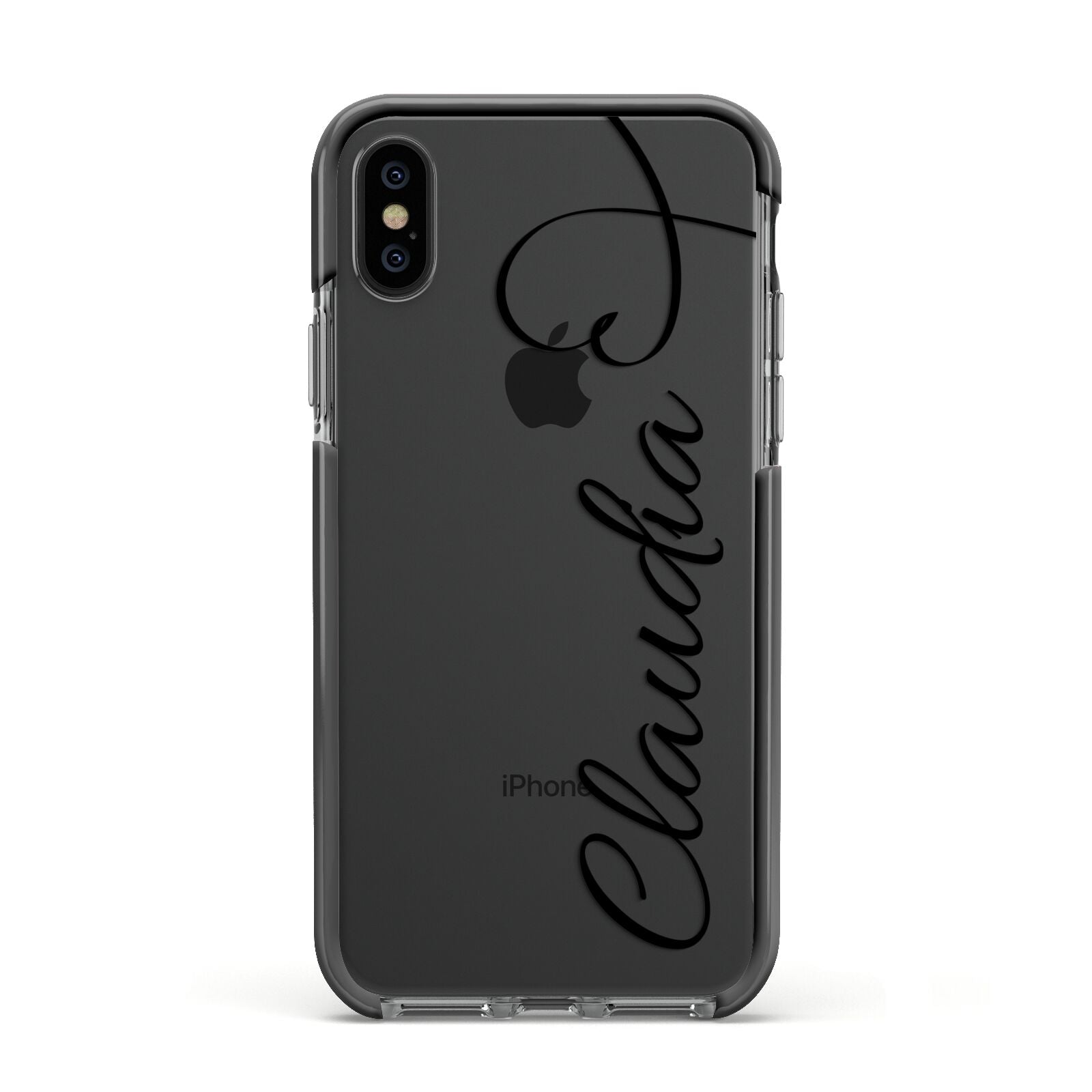 Personalised Heart Name Apple iPhone Xs Impact Case Black Edge on Black Phone