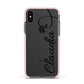 Personalised Heart Name Apple iPhone Xs Impact Case Pink Edge on Black Phone
