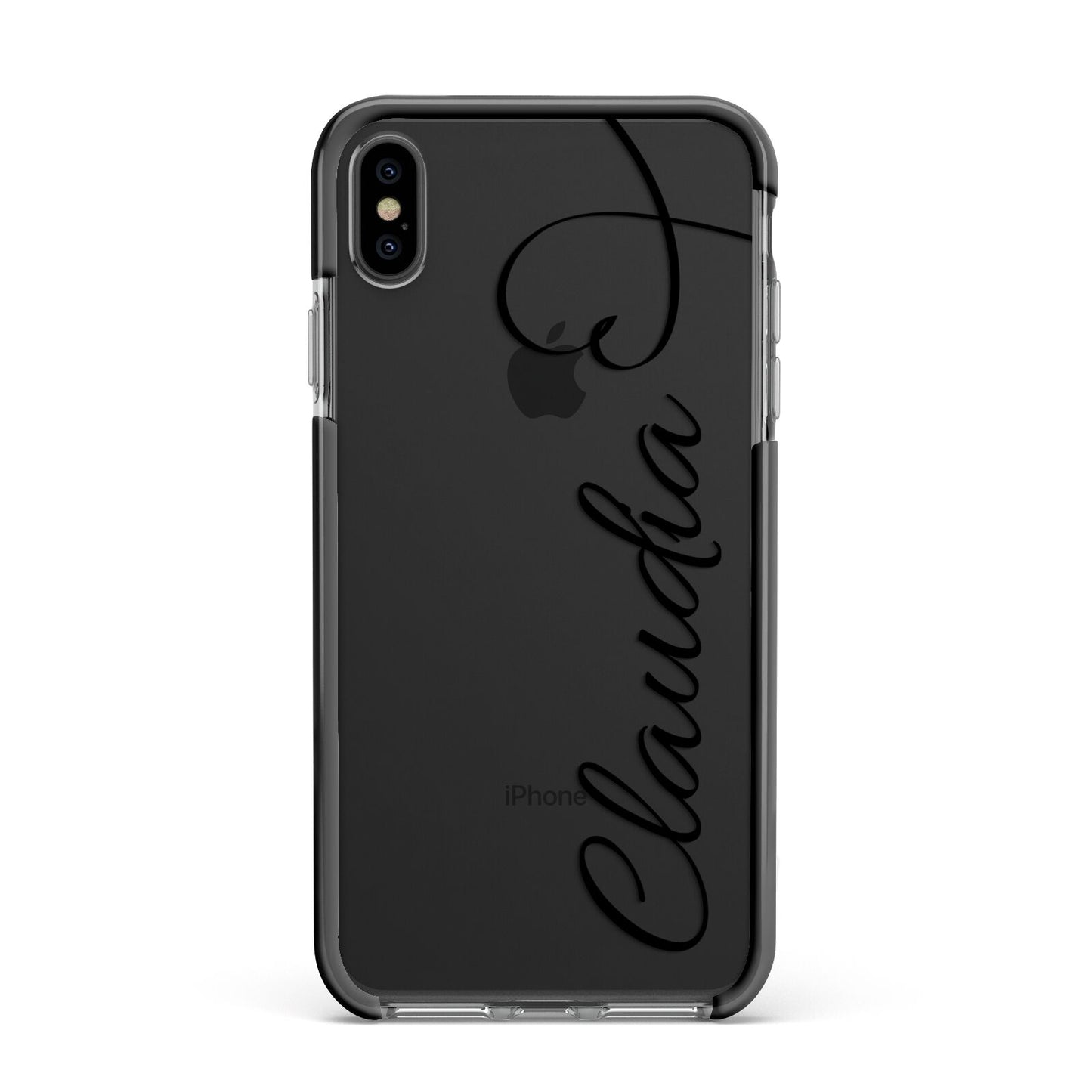 Personalised Heart Name Apple iPhone Xs Max Impact Case Black Edge on Black Phone