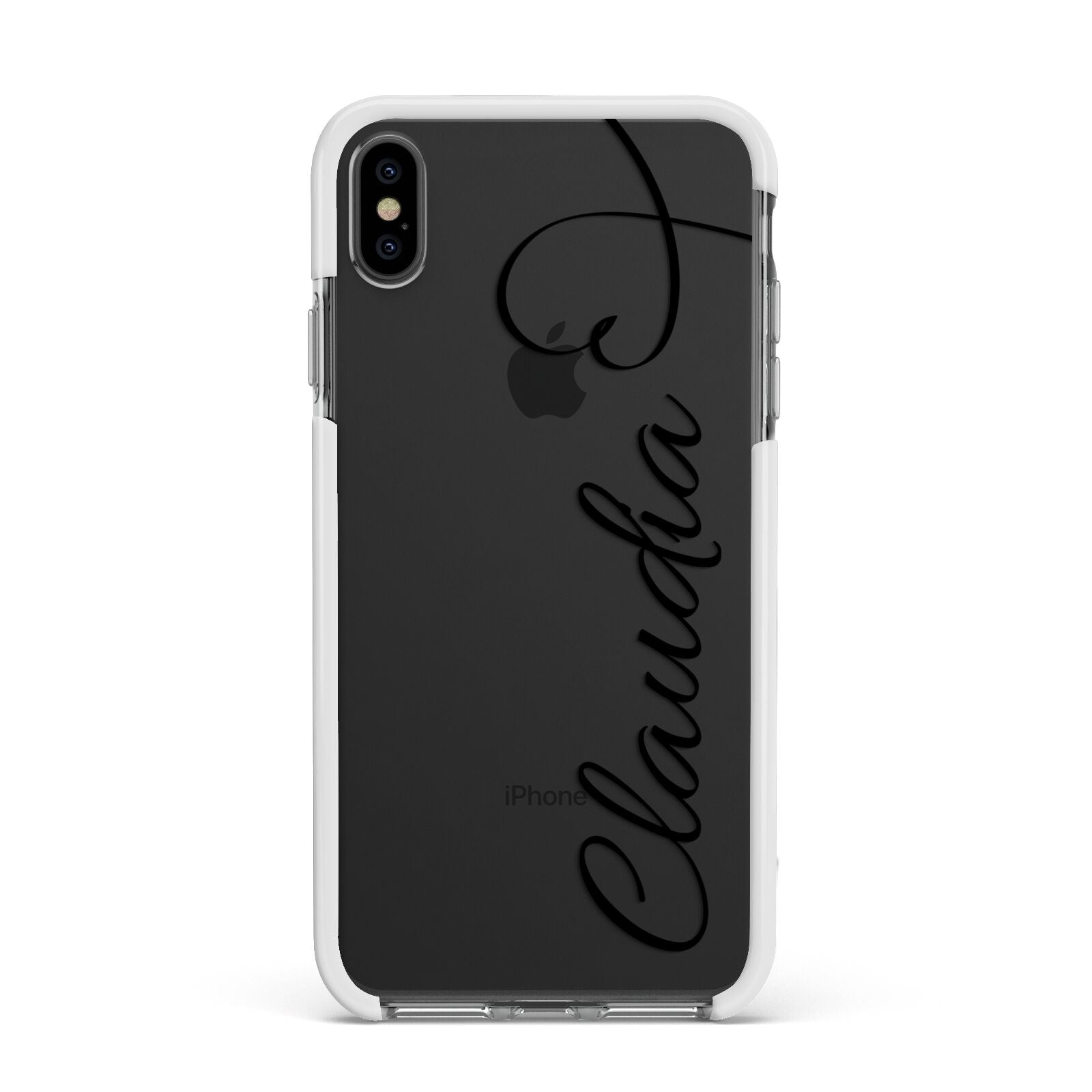 Personalised Heart Name Apple iPhone Xs Max Impact Case White Edge on Black Phone