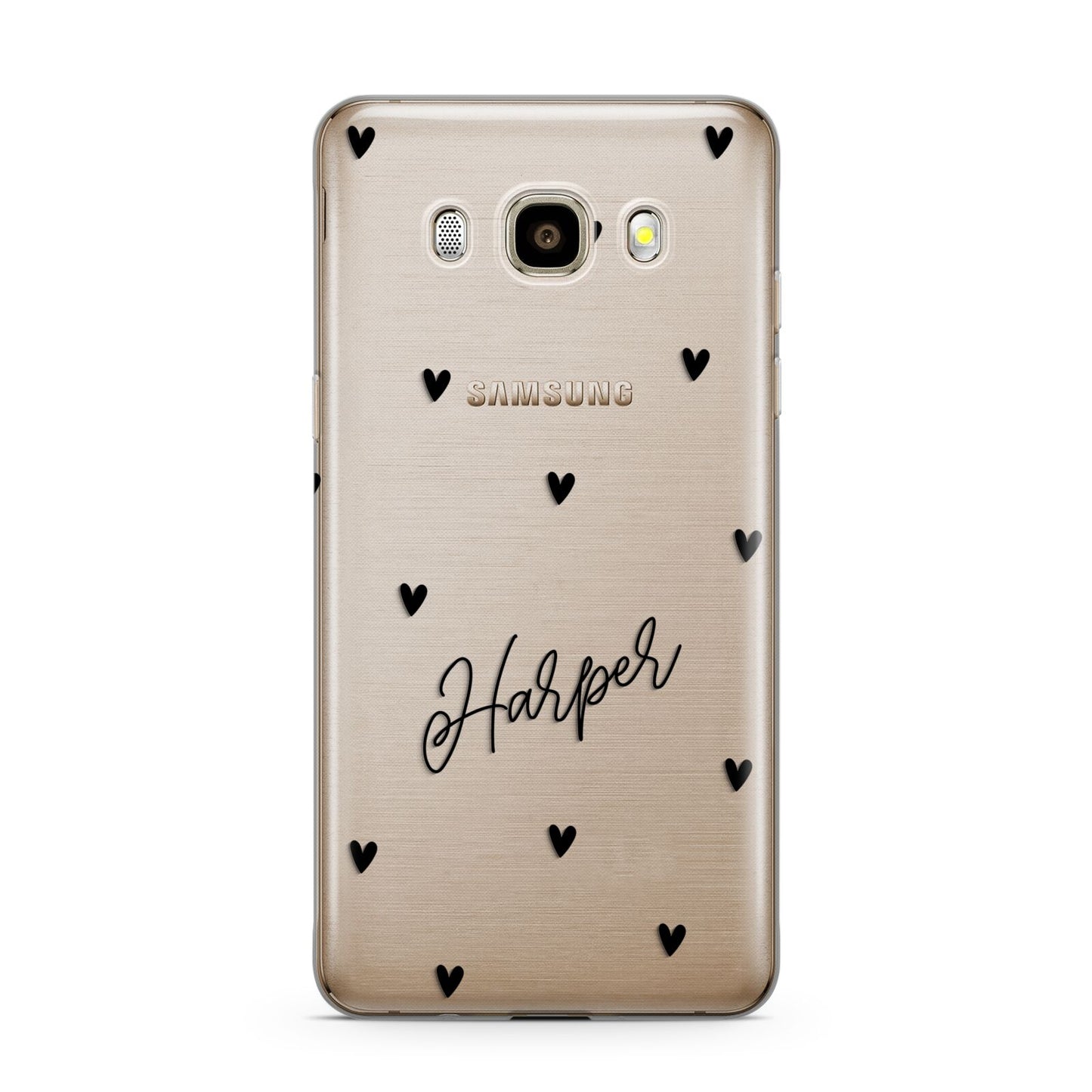 Personalised Heart Samsung Galaxy J7 2016 Case on gold phone