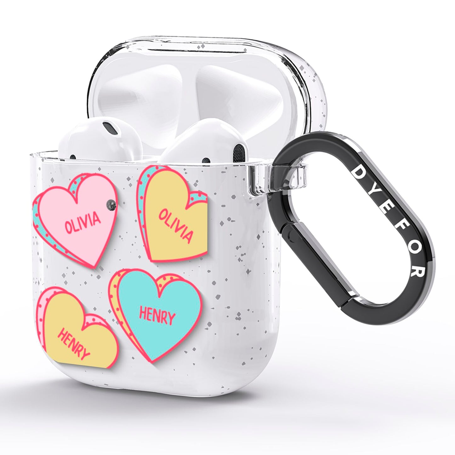 Personalised Heart Sweets AirPods Glitter Case Side Image