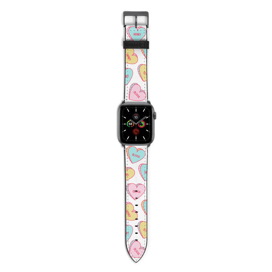 Personalised Heart Sweets Apple Watch Strap with Space Grey Hardware