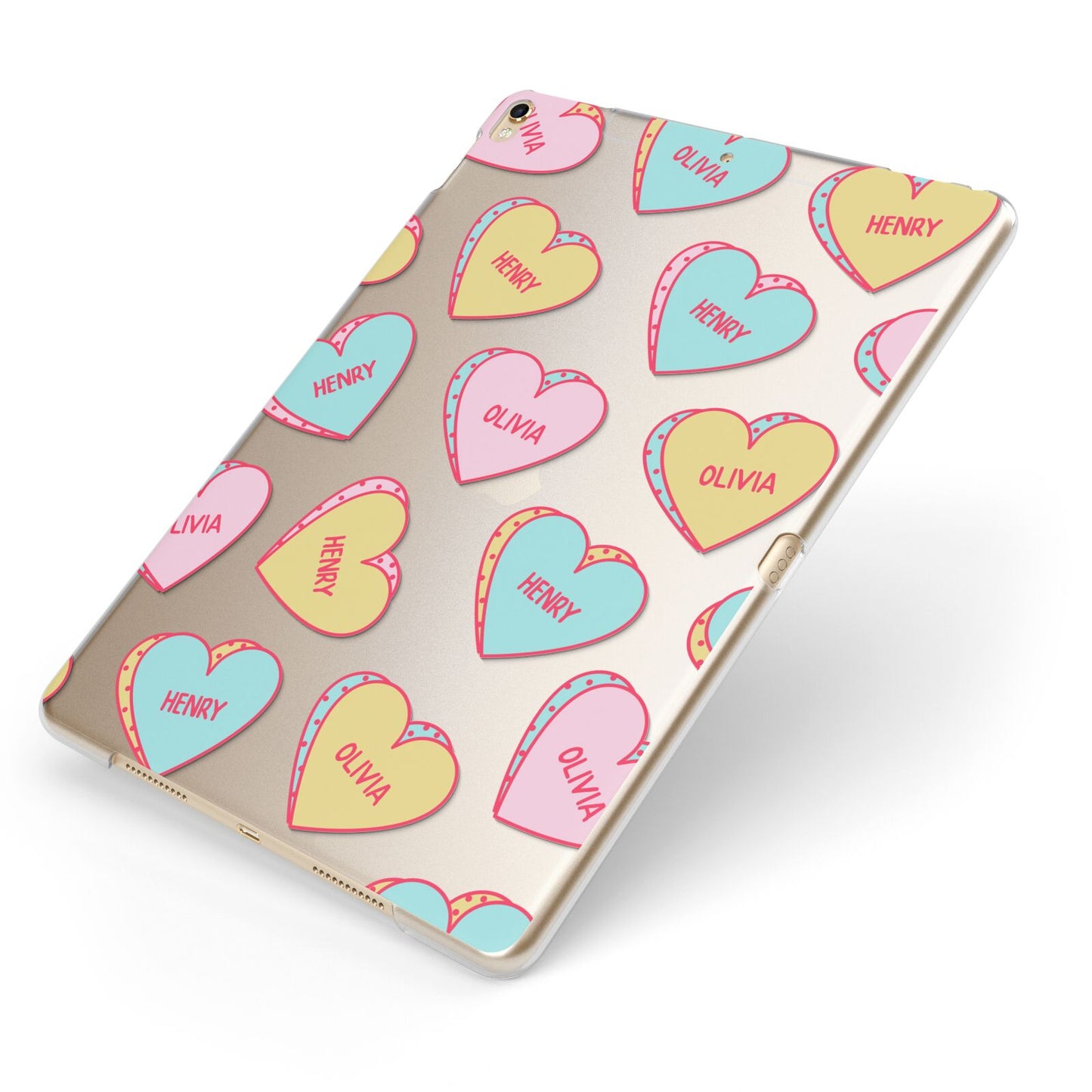 Personalised Heart Sweets Apple iPad Case on Gold iPad Side View