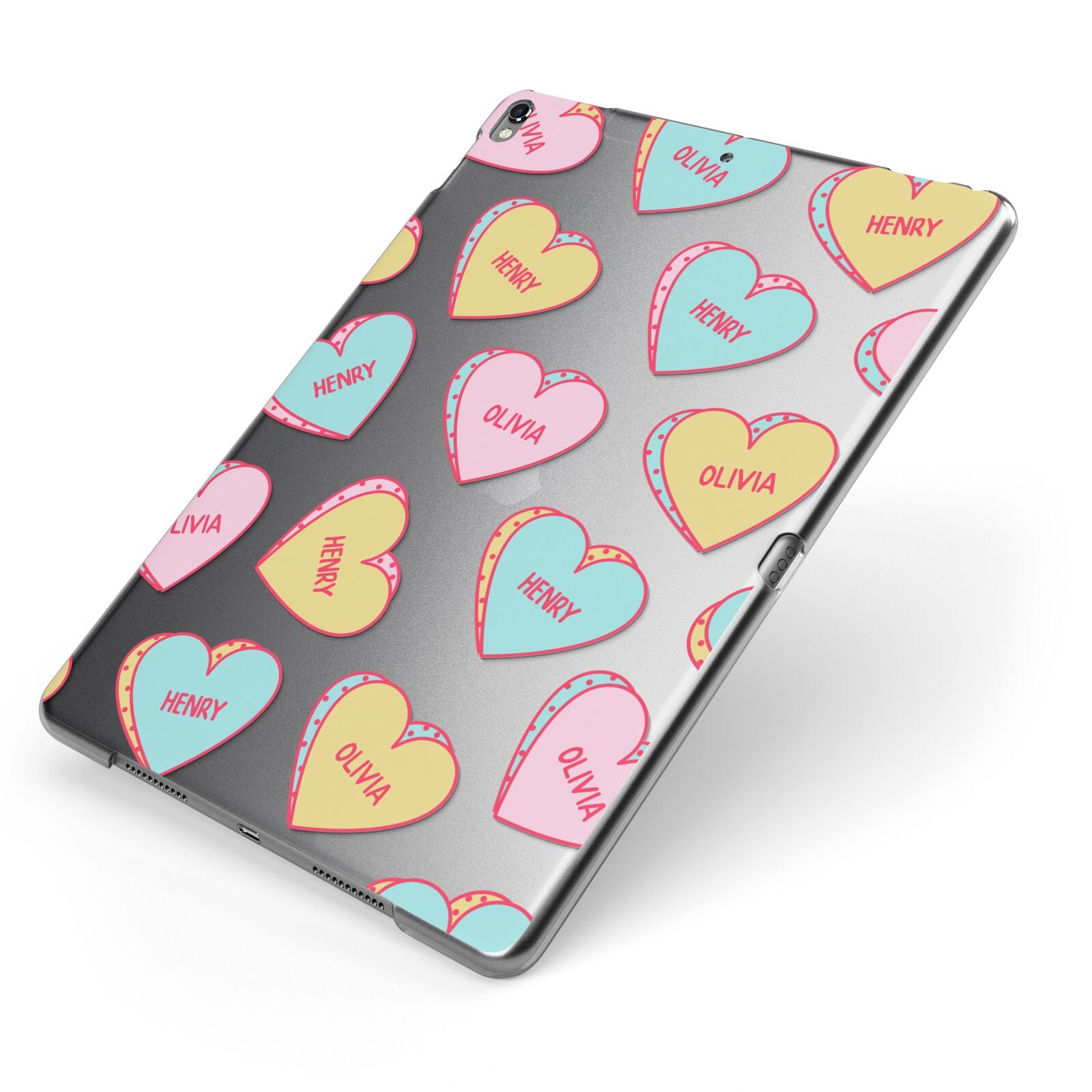 Personalised Heart Sweets Apple iPad Case on Grey iPad Side View