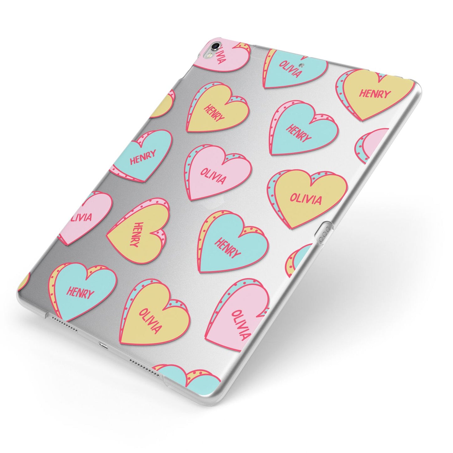 Personalised Heart Sweets Apple iPad Case on Silver iPad Side View
