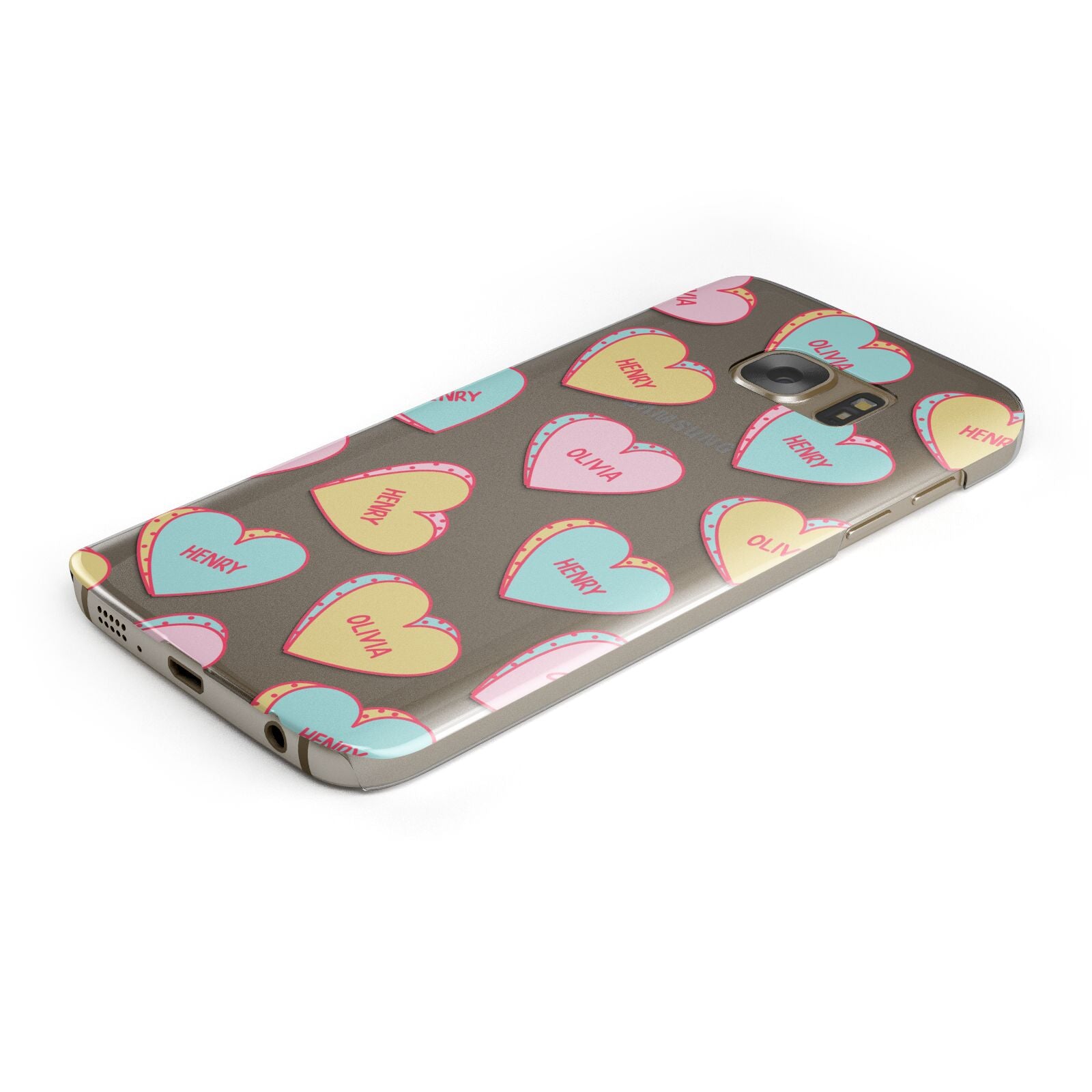 Personalised Heart Sweets Protective Samsung Galaxy Case Angled Image