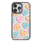 Personalised Heart Sweets iPhone 14 Pro Max Black Impact Case on Silver phone