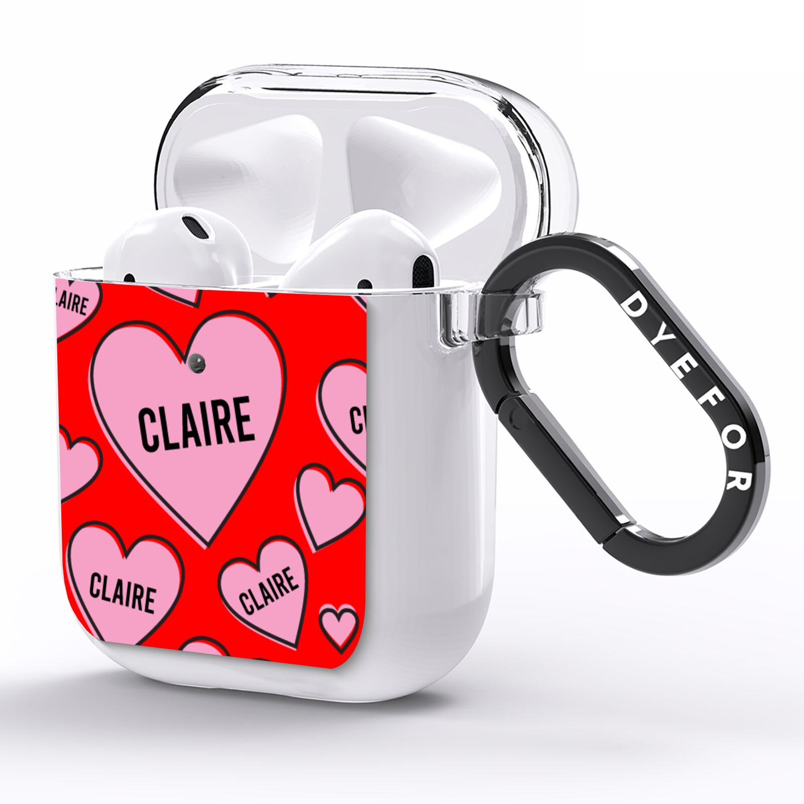 Personalised Hearts AirPods Clear Case Side Image