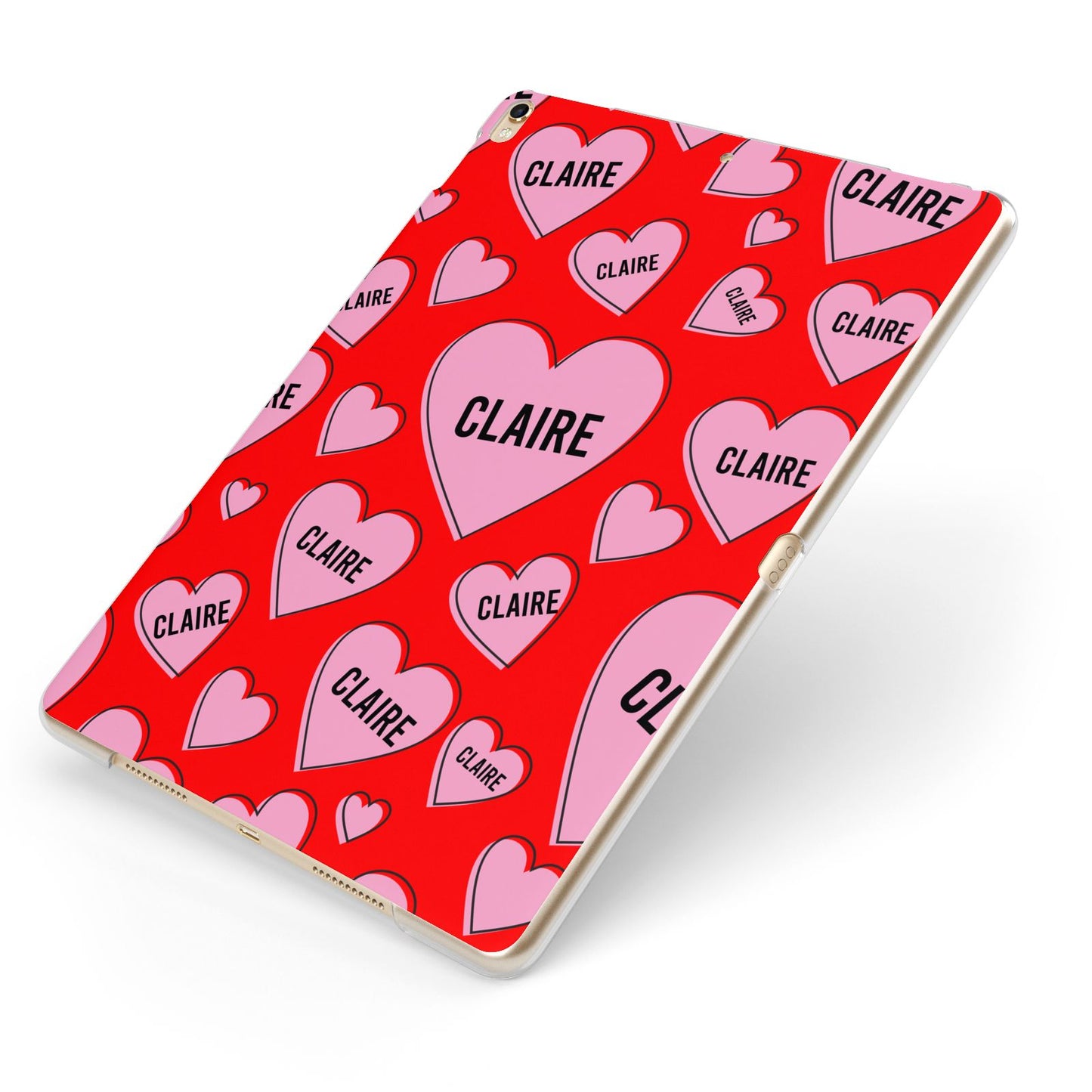 Personalised Hearts Apple iPad Case on Gold iPad Side View