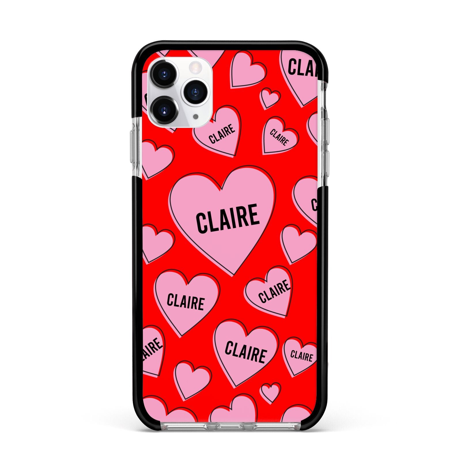 Personalised Hearts Apple iPhone 11 Pro Max in Silver with Black Impact Case