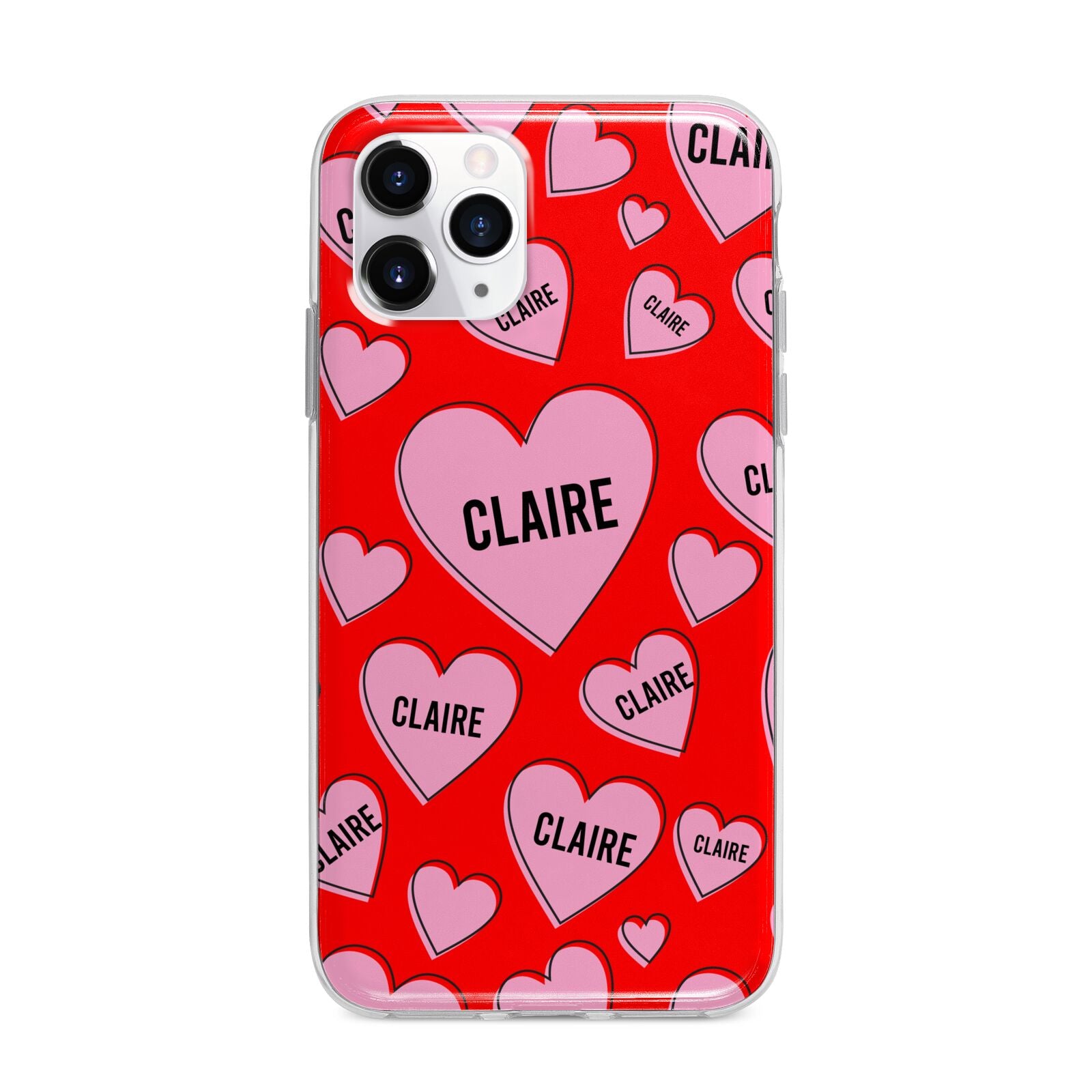 Personalised Hearts Apple iPhone 11 Pro Max in Silver with Bumper Case