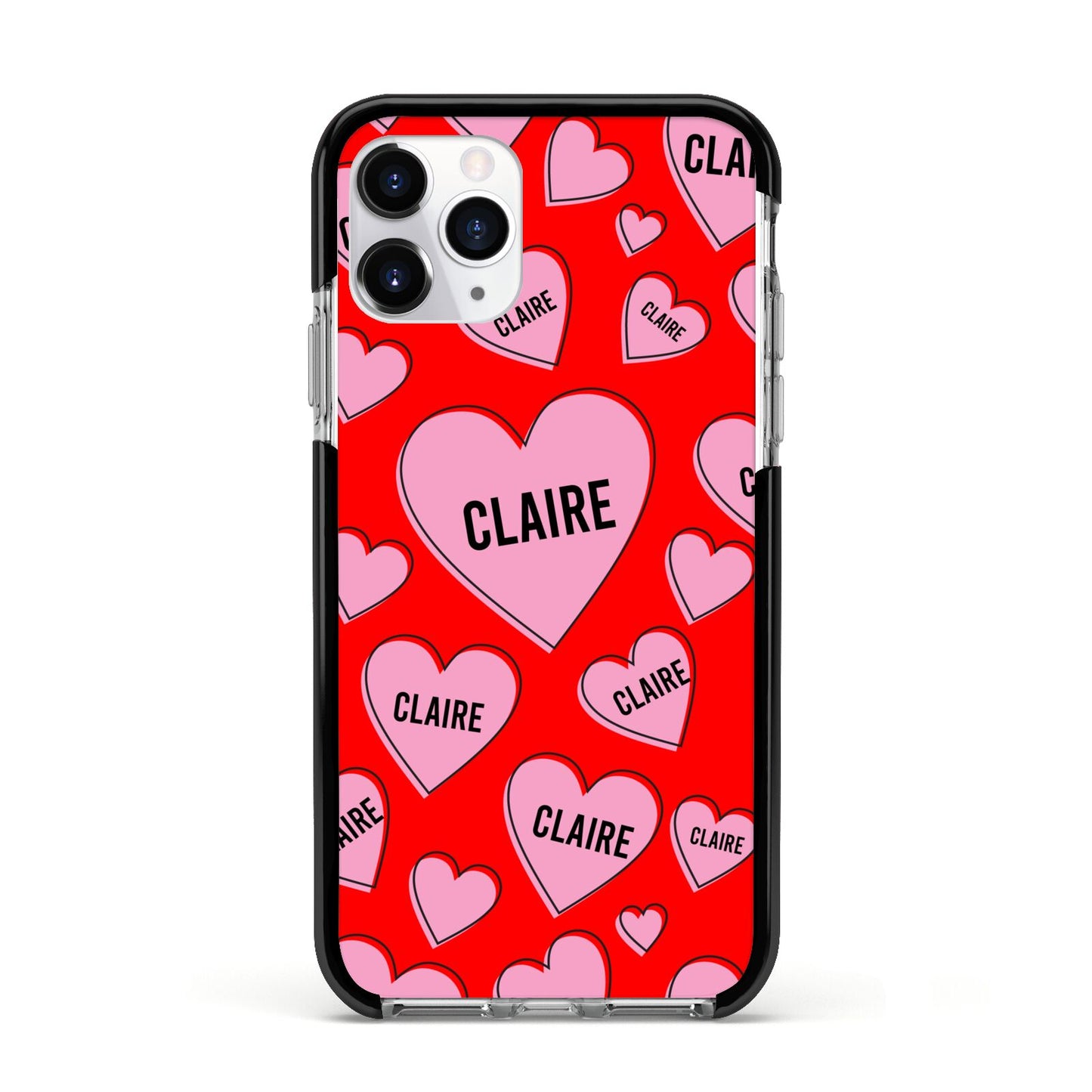 Personalised Hearts Apple iPhone 11 Pro in Silver with Black Impact Case