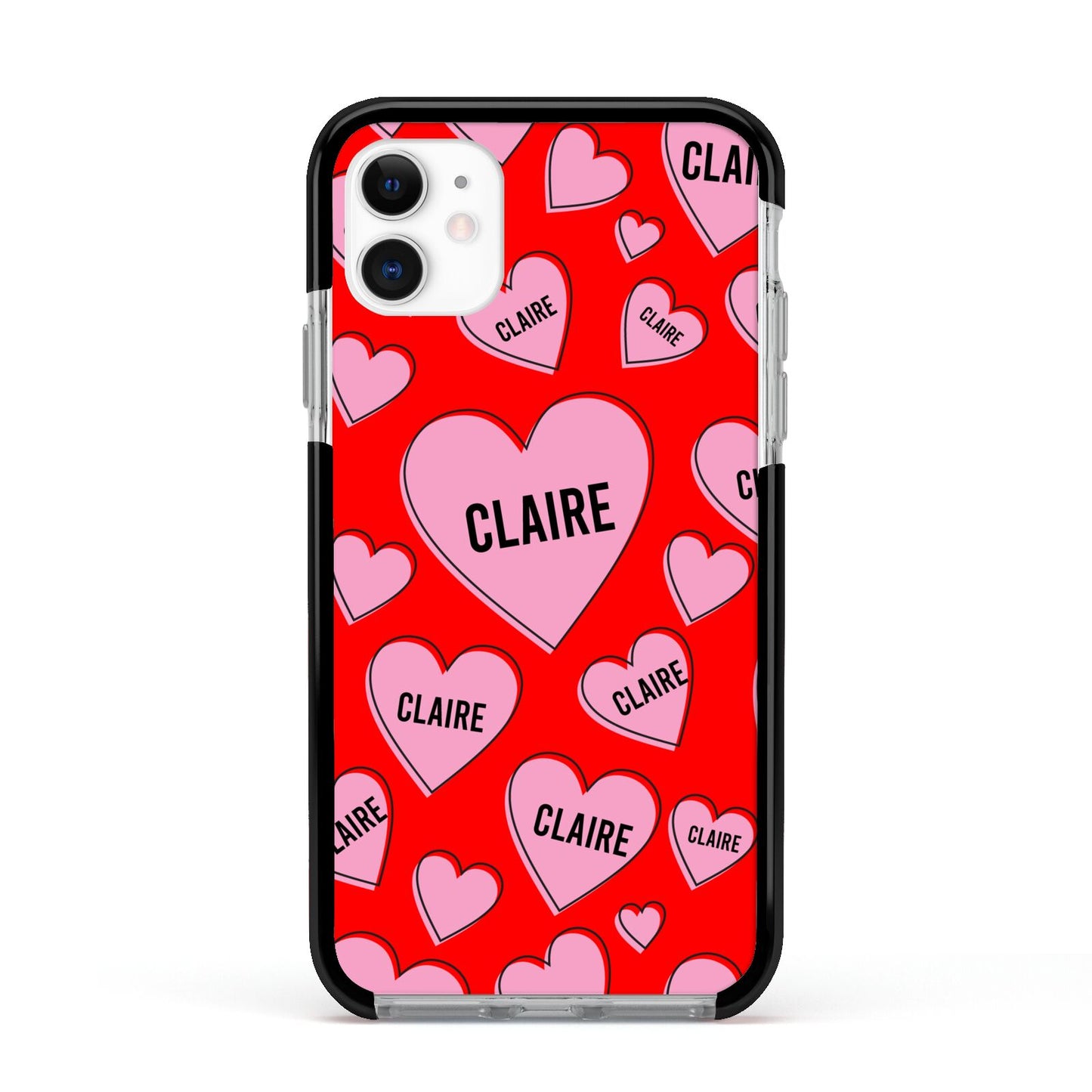 Personalised Hearts Apple iPhone 11 in White with Black Impact Case